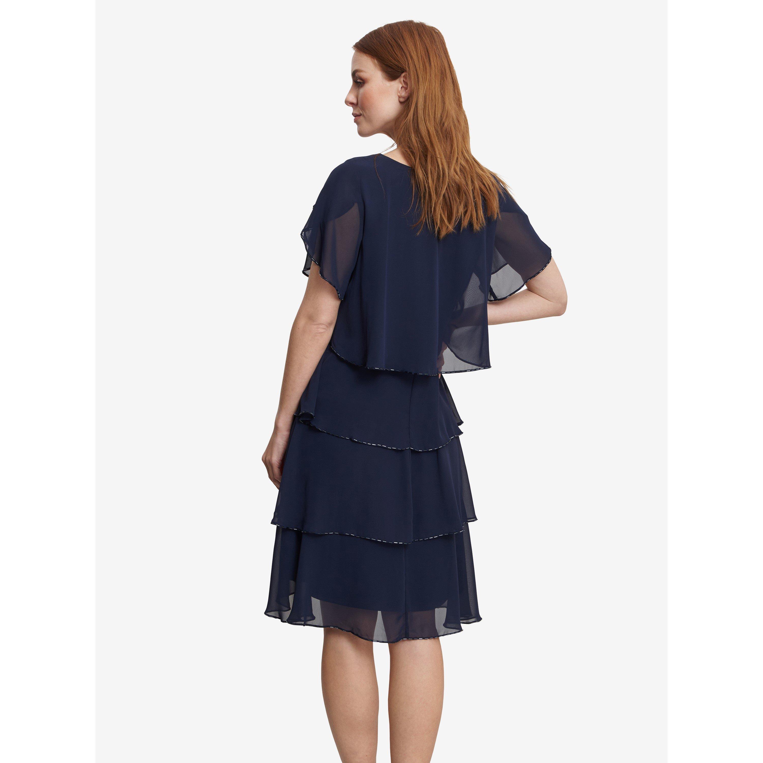 Spring Navy - Gina Bacconi - Trysta Bugle Trim Tiered Cocktail Dress - 2
