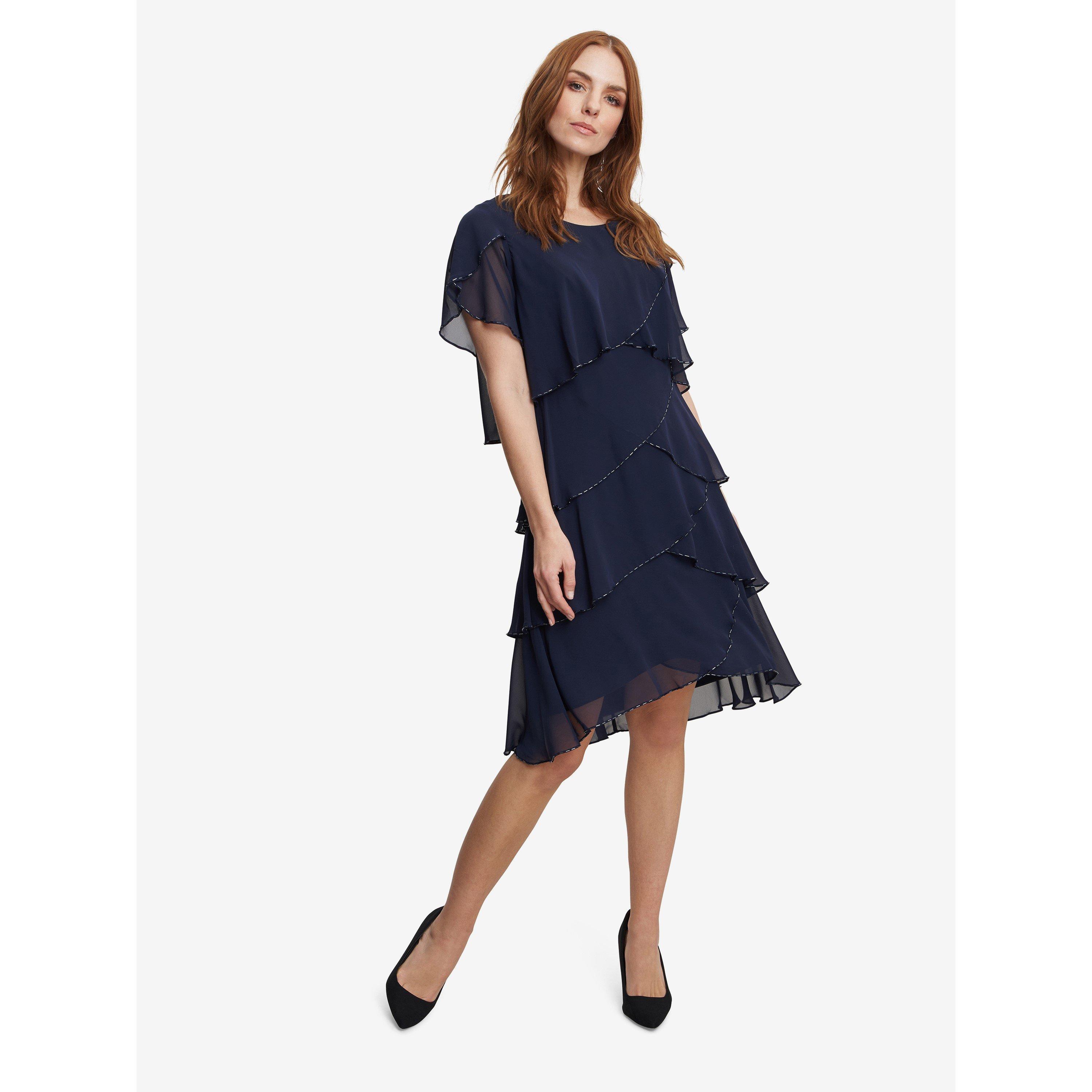 Spring Navy - Gina Bacconi - Trysta Bugle Trim Tiered Cocktail Dress - 3