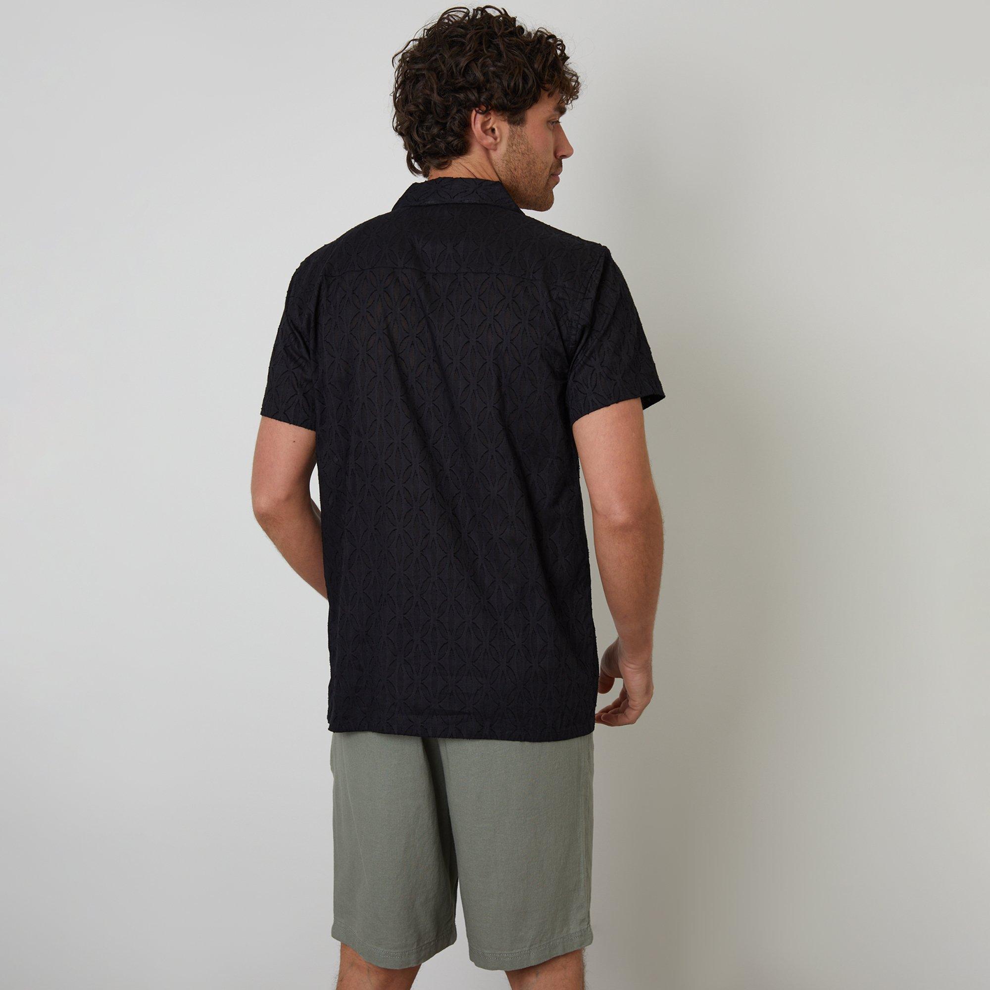 Black - Threadbare - Cotton Pluck Textured Short Sleeve Shirt - 2