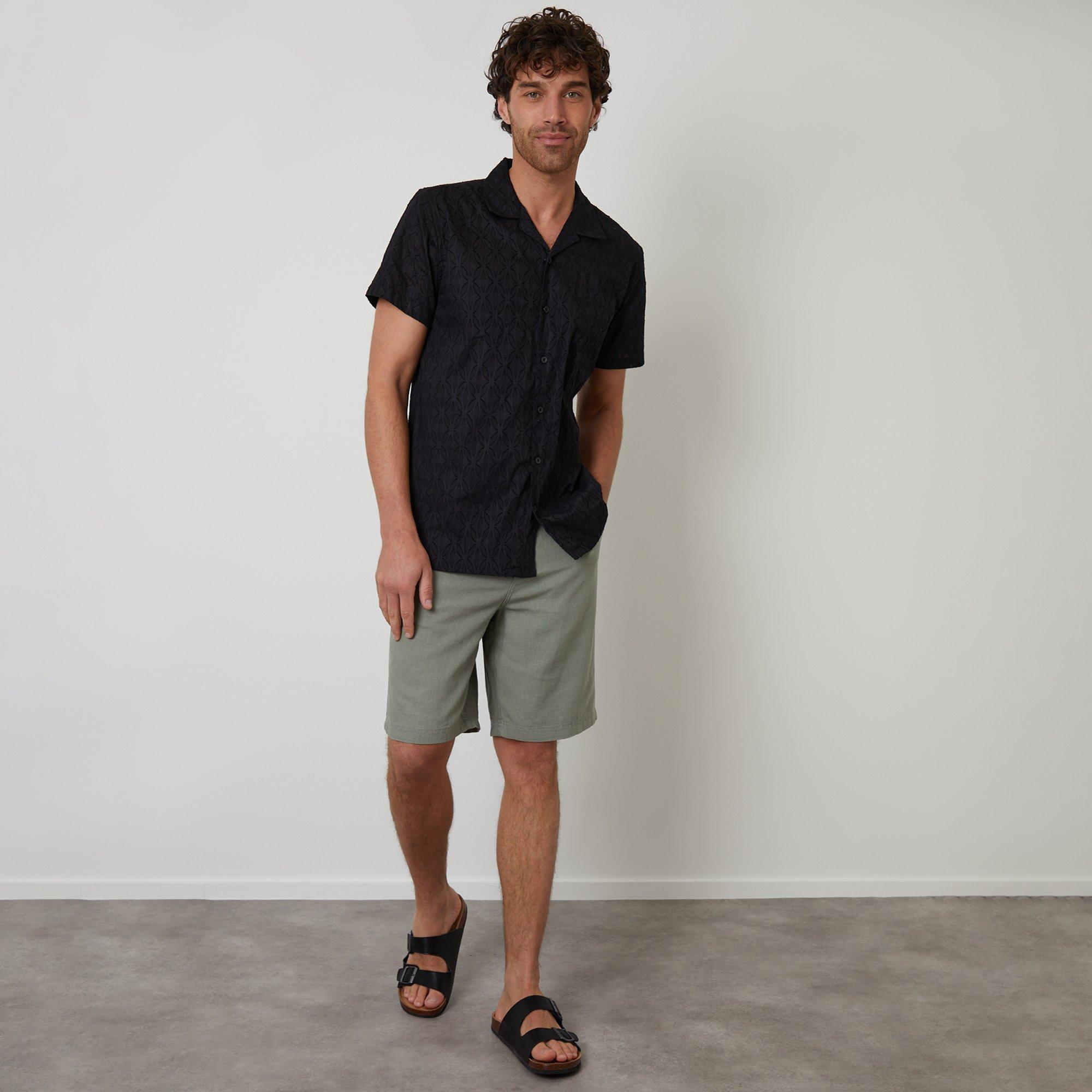 Black - Threadbare - Cotton Pluck Textured Short Sleeve Shirt - 3