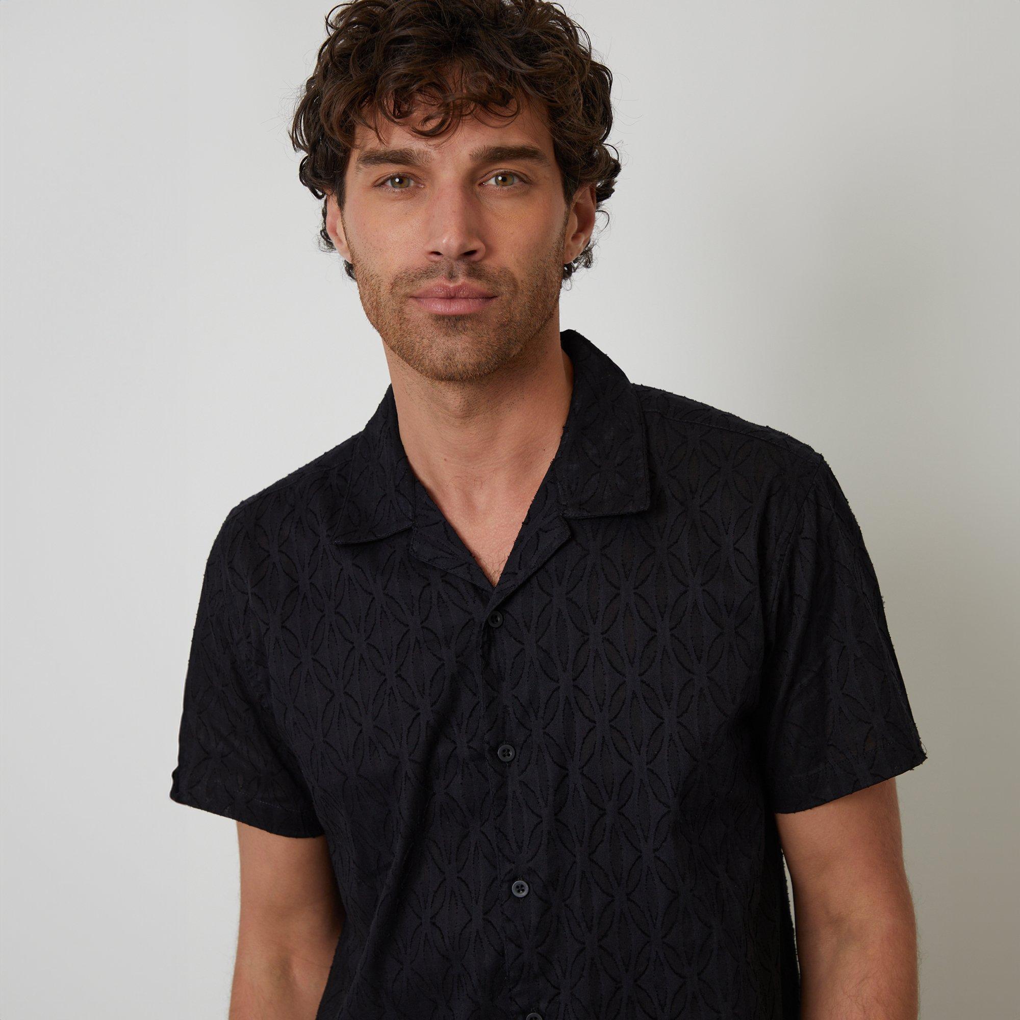 Black - Threadbare - Cotton Pluck Textured Short Sleeve Shirt - 4