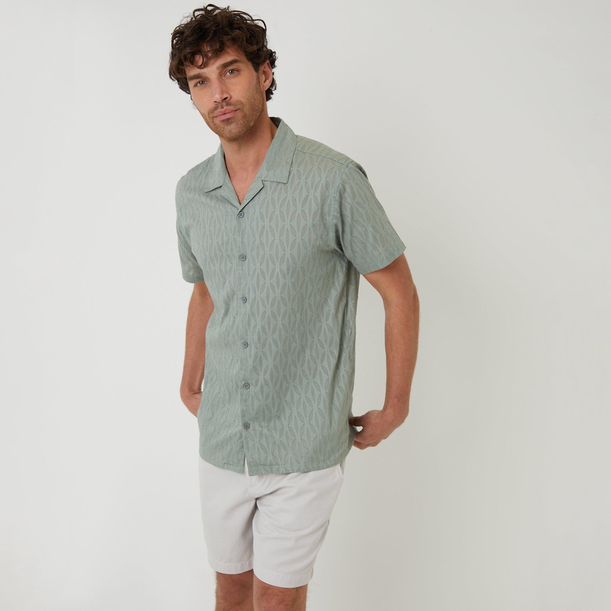 Threadbare Men's Cotton Pluck Textured Short Sleeve Shirt - Pale Green - L