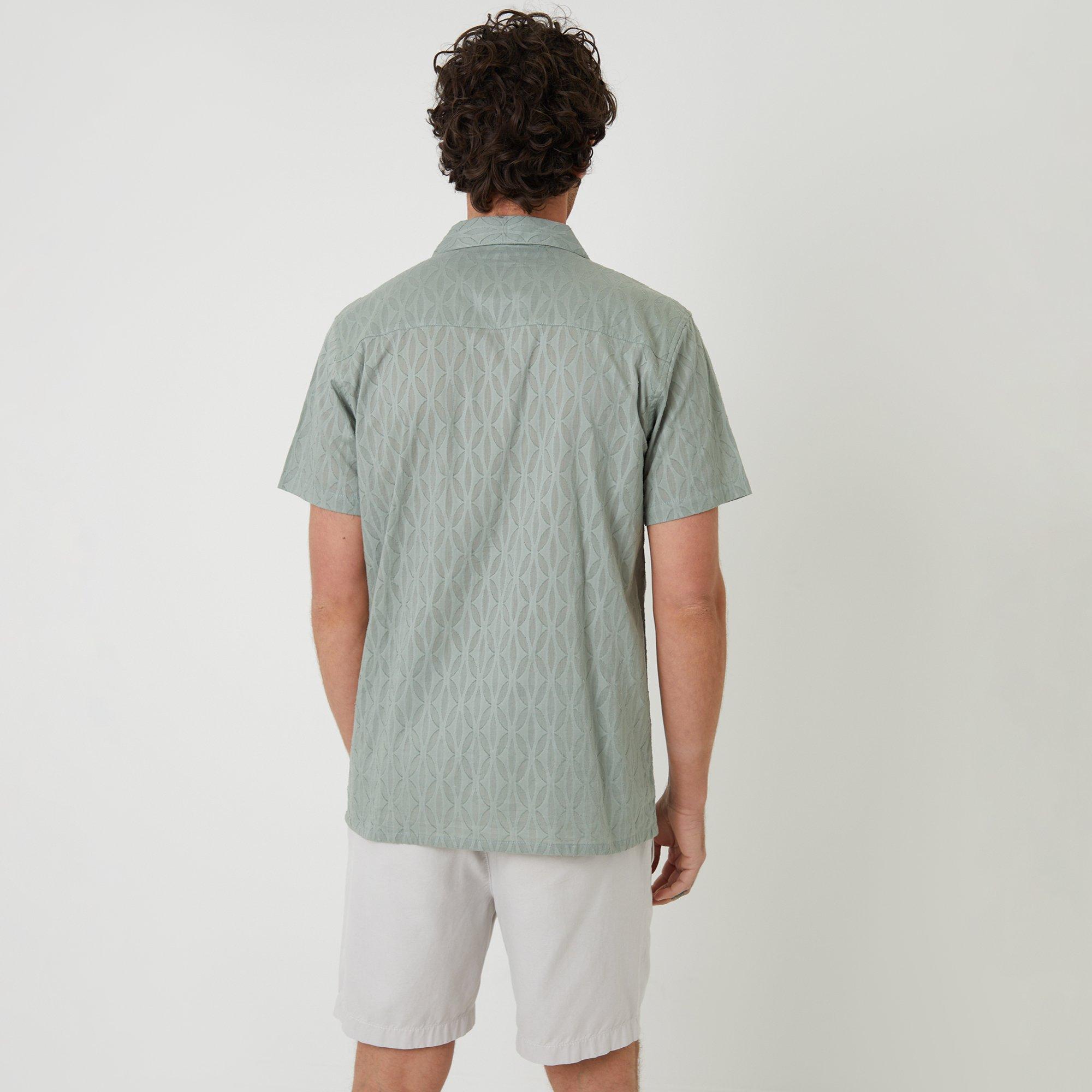 Pale Green - Threadbare - Cotton Pluck Textured Short Sleeve Shirt - 2