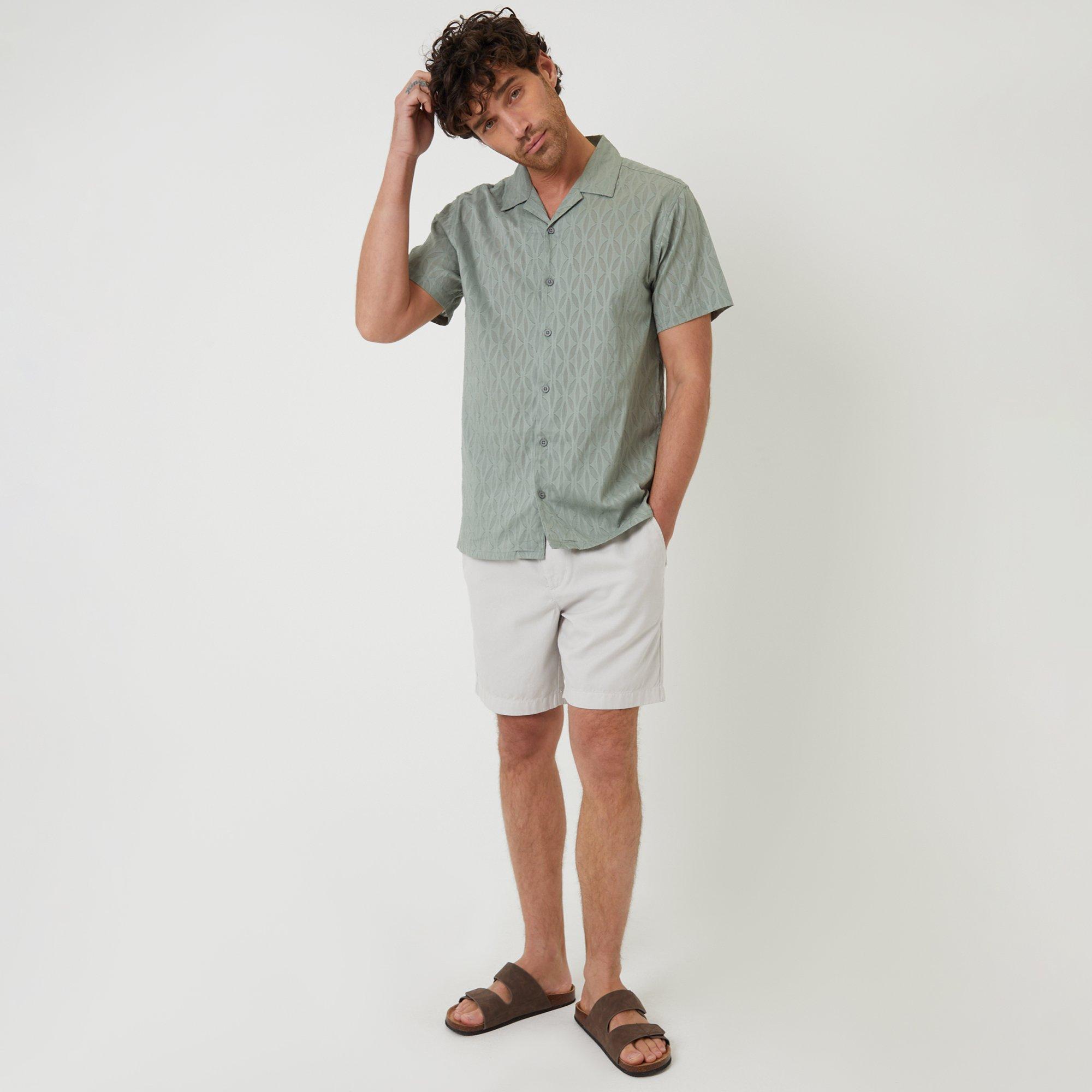 Pale Green - Threadbare - Cotton Pluck Textured Short Sleeve Shirt - 3