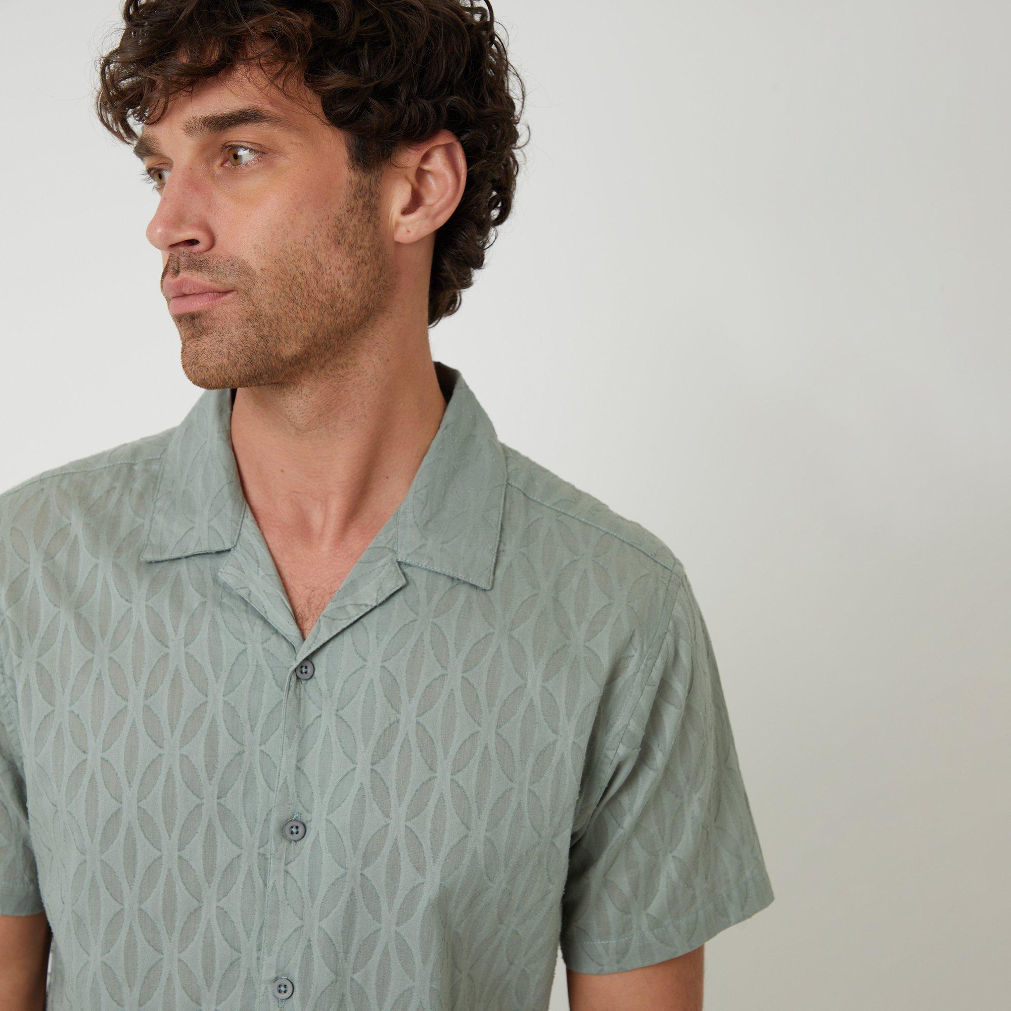 Pale Green - Threadbare - Cotton Pluck Textured Short Sleeve Shirt - 4