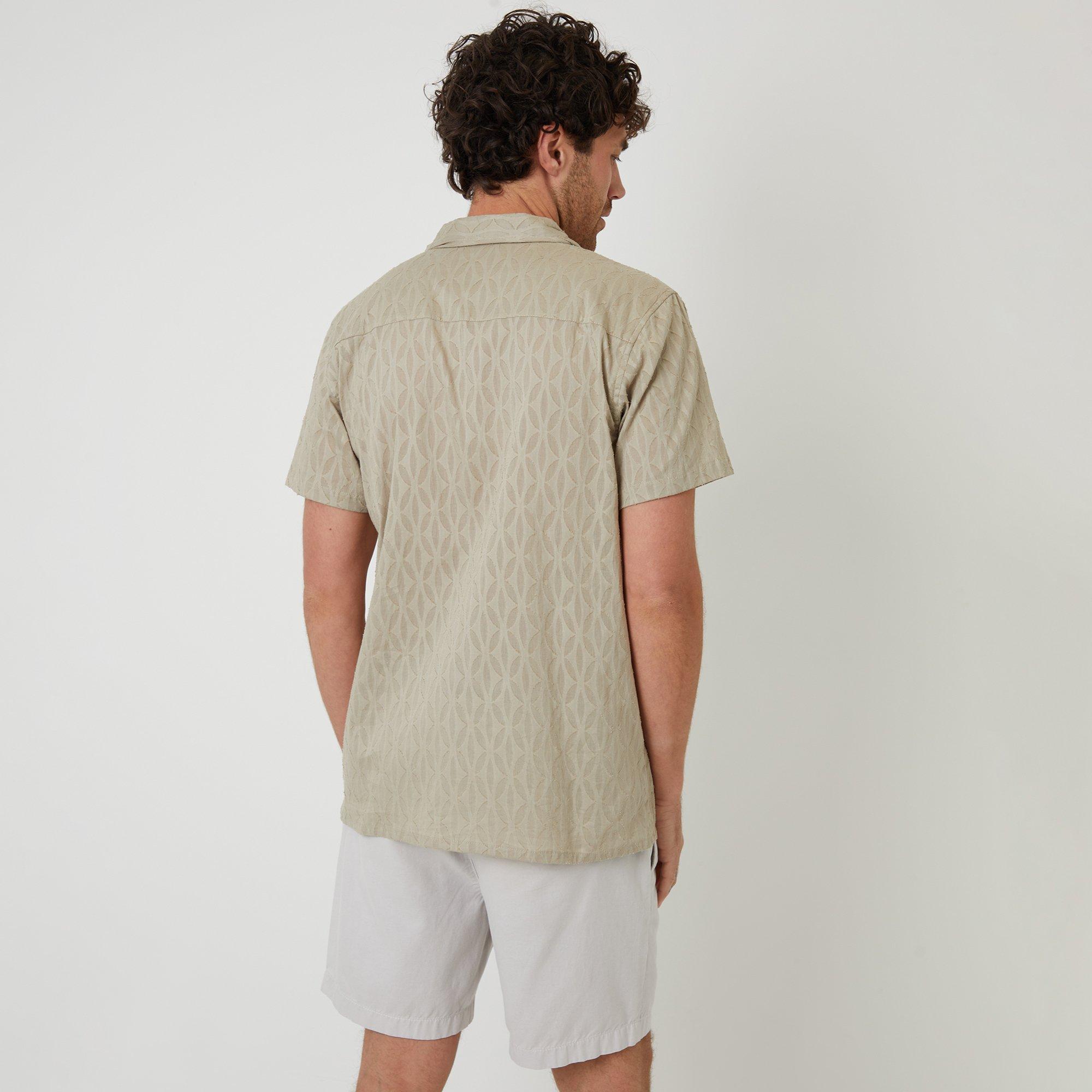 Stone - Threadbare - Cotton Pluck Textured Short Sleeve Shirt - 2