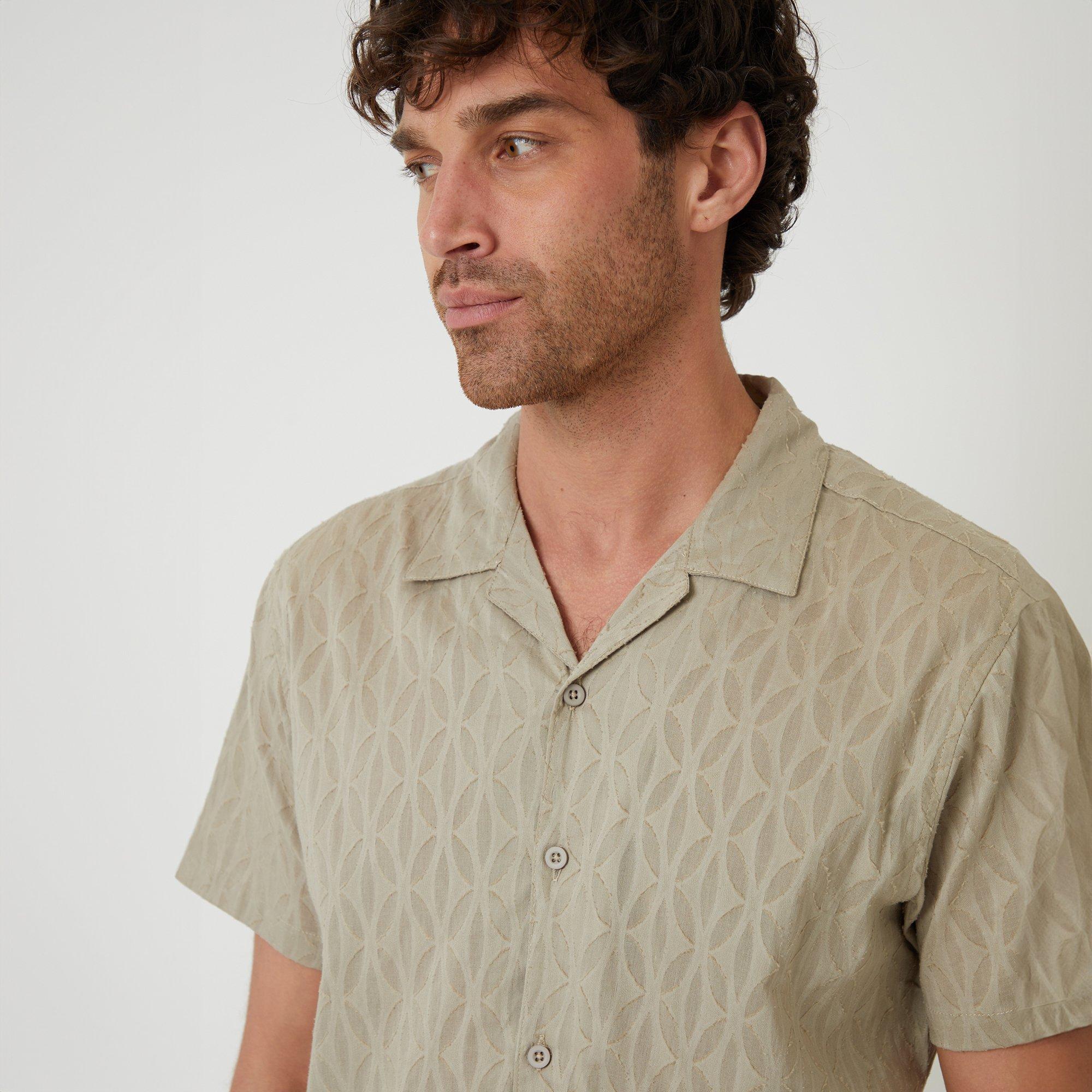 Stone - Threadbare - Cotton Pluck Textured Short Sleeve Shirt - 4