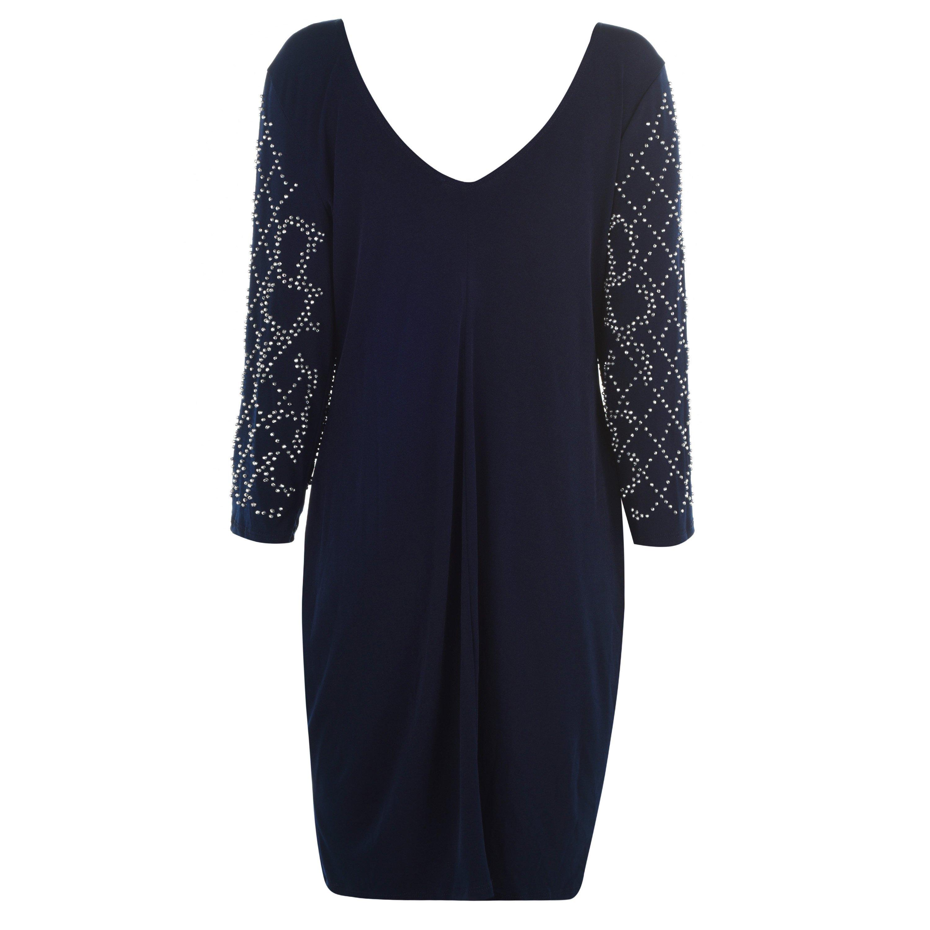 Navy - Marina - Long sleeve V neck shift dress - 5