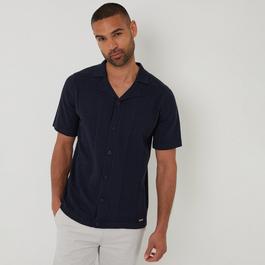 Threadbare Textured Panel Revere Collar Knitted Shirt