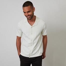 Threadbare Textured Panel Revere Collar Knitted Shirt