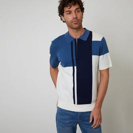 Threadbare Colourblock Quarter Zip Knitted Polo