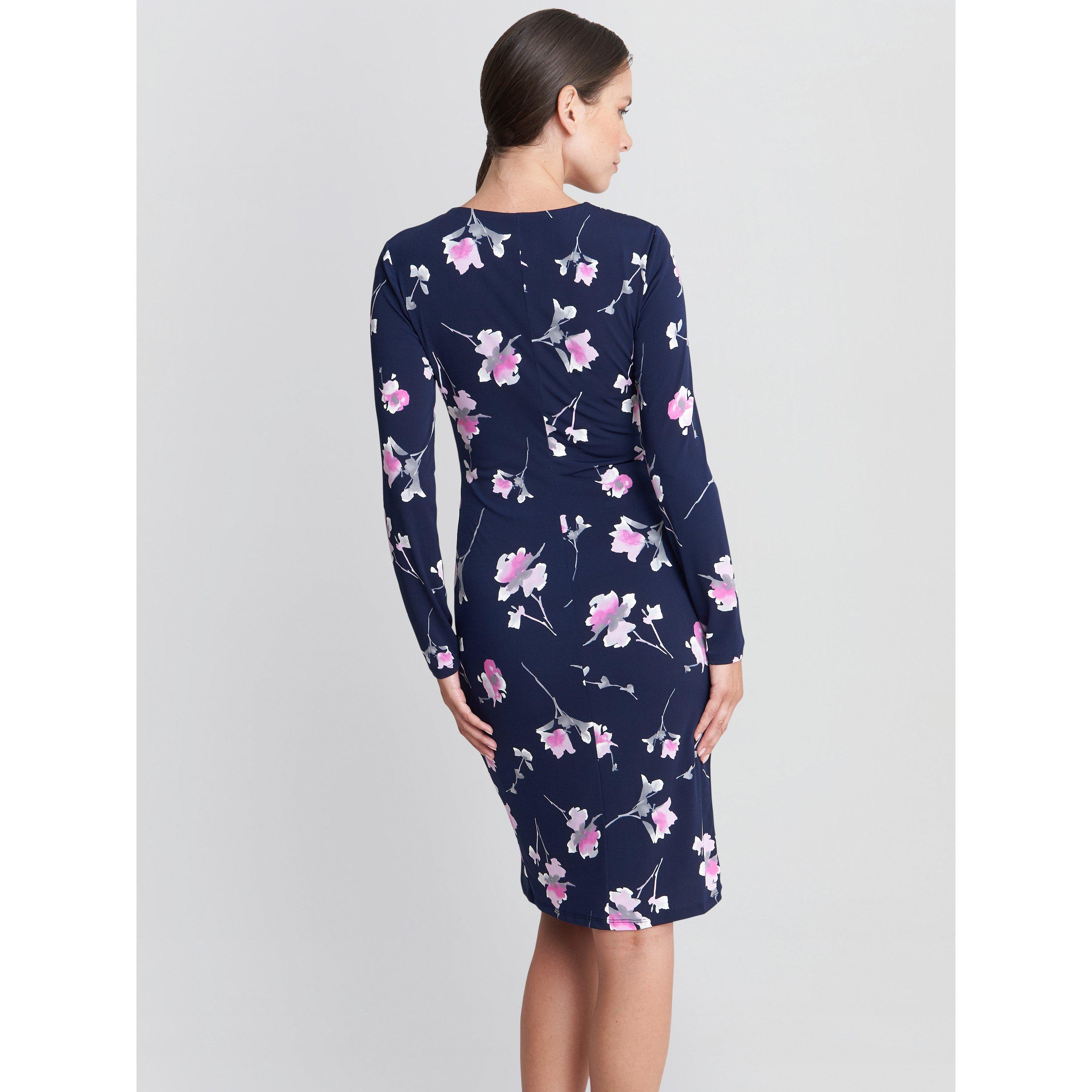 Navy / Pink - Gina Bacconi - Gaye Wrap Dress With Gold Trim - 2