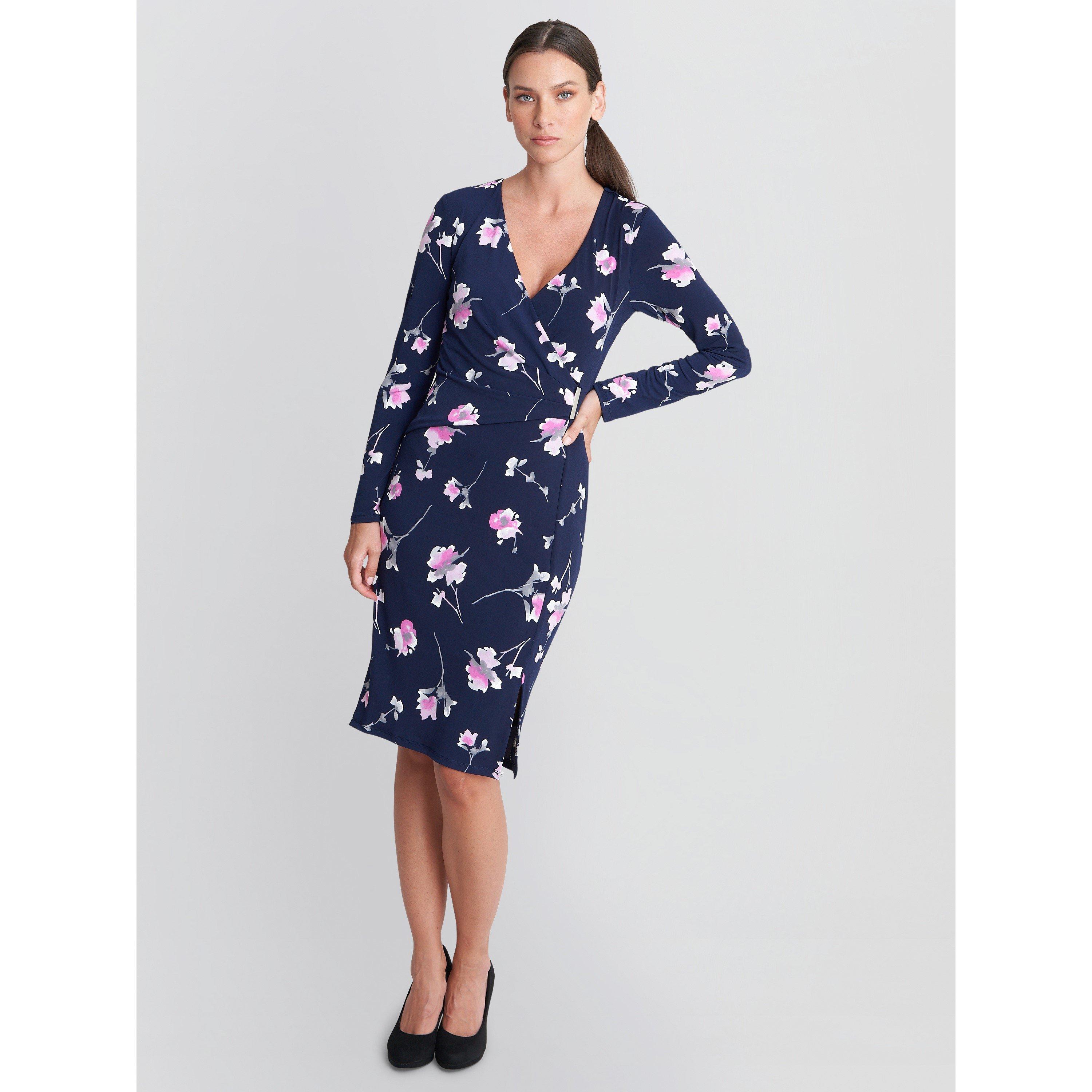 Navy / Pink - Gina Bacconi - Gaye Wrap Dress With Gold Trim - 3