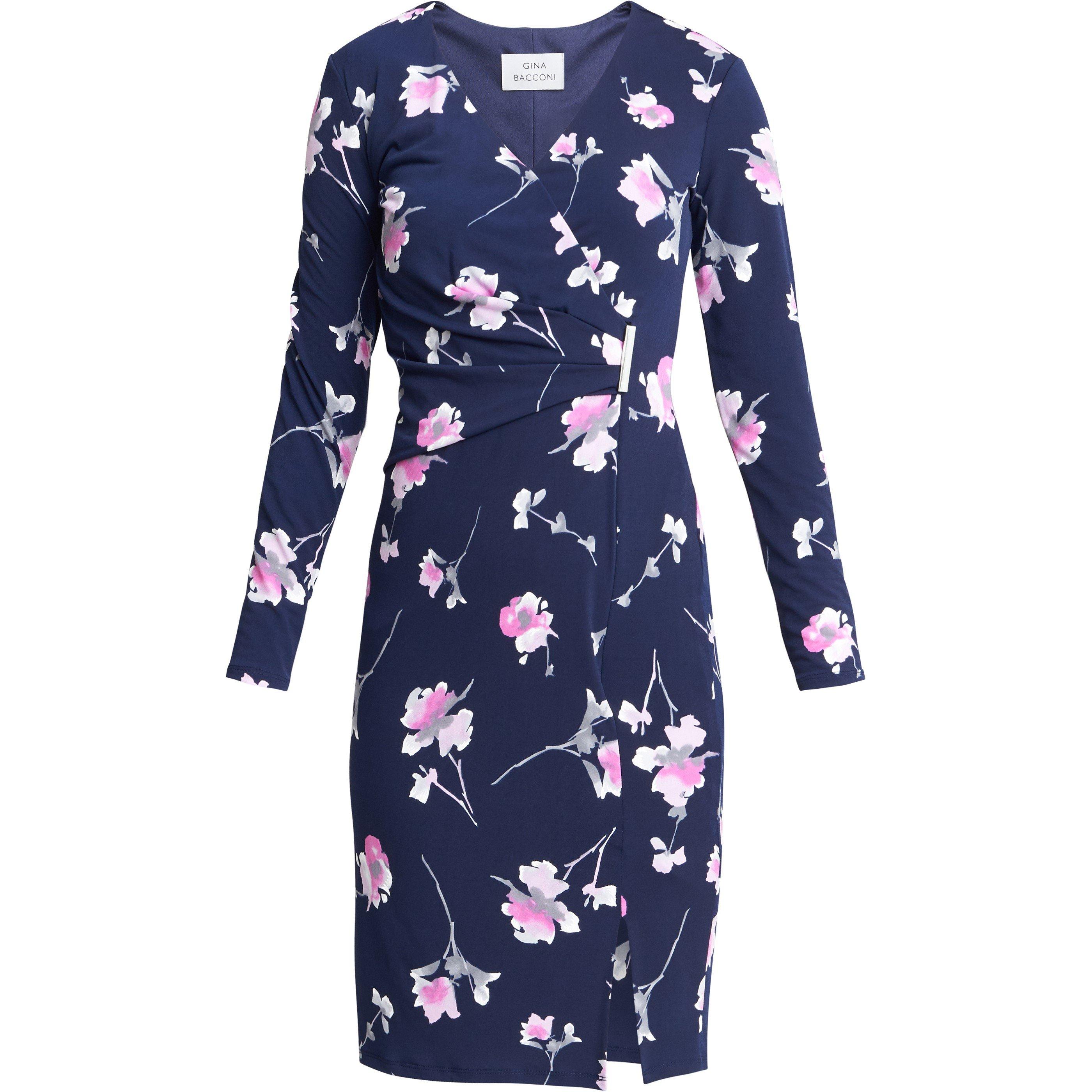 Navy / Pink - Gina Bacconi - Gaye Wrap Dress With Gold Trim - 4