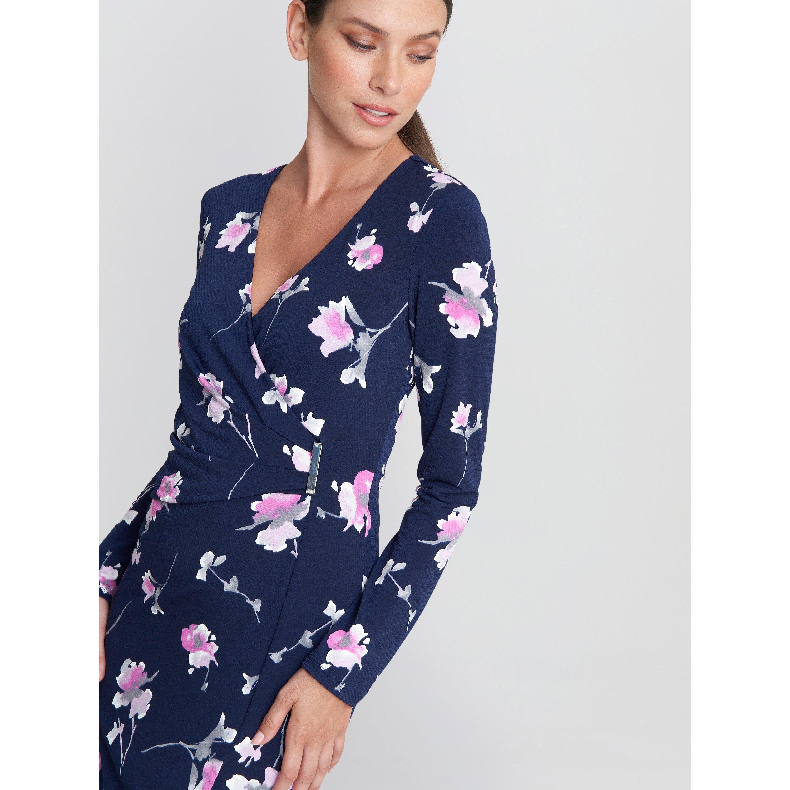 Navy / Pink - Gina Bacconi - Gaye Wrap Dress With Gold Trim - 5