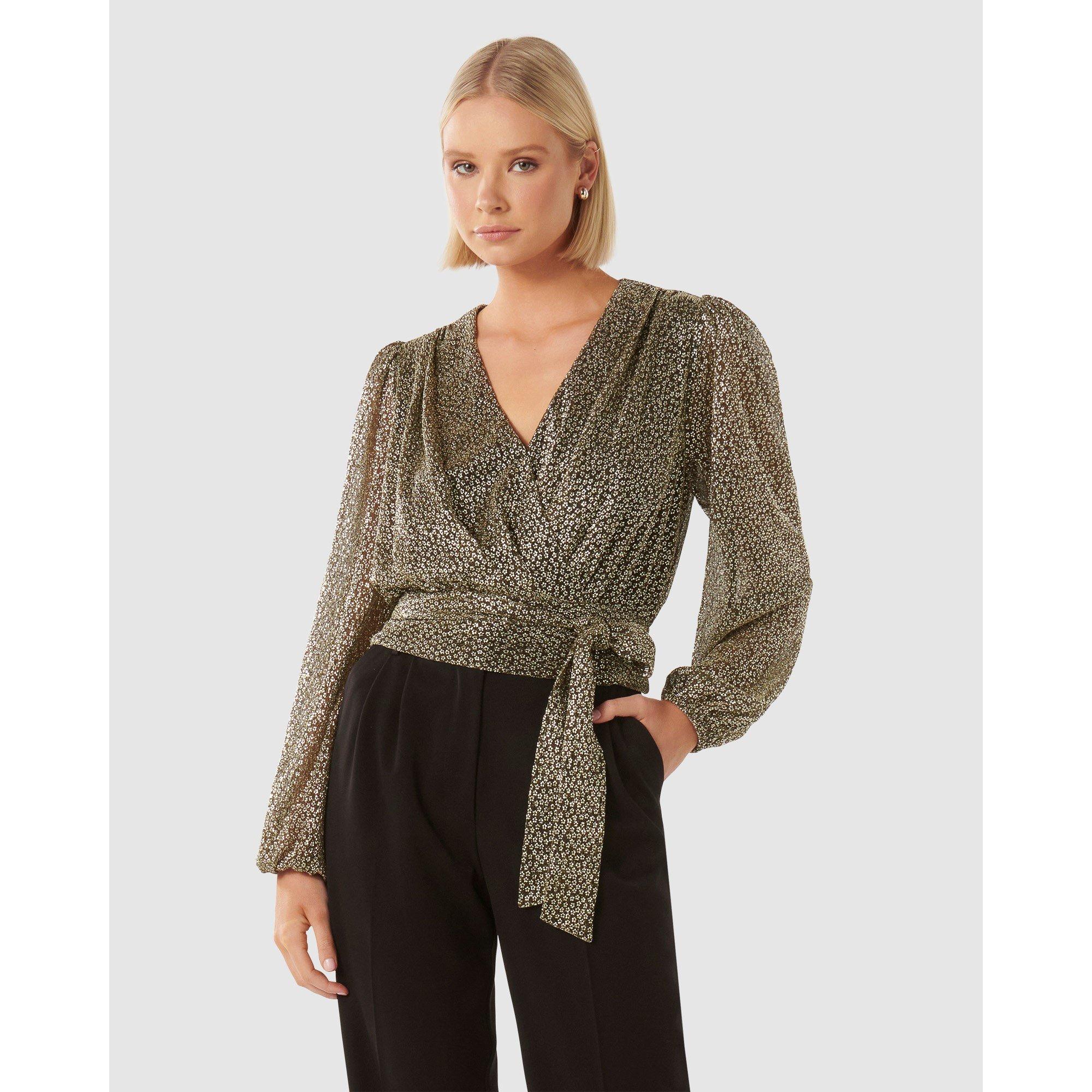 Black/Gold - Forever New - Swathi Tie Wrap Blouse - 2