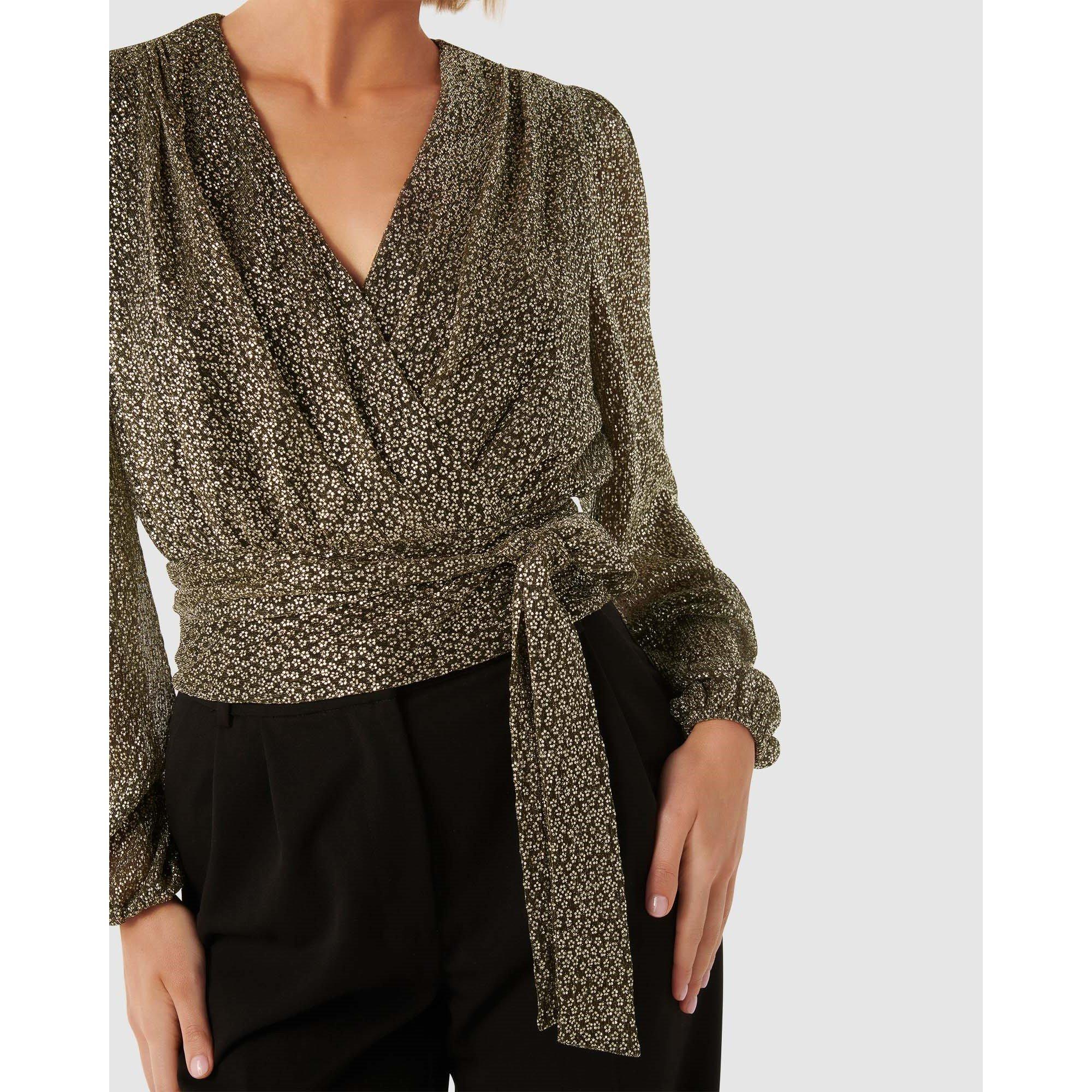 Black/Gold - Forever New - Swathi Tie Wrap Blouse - 3