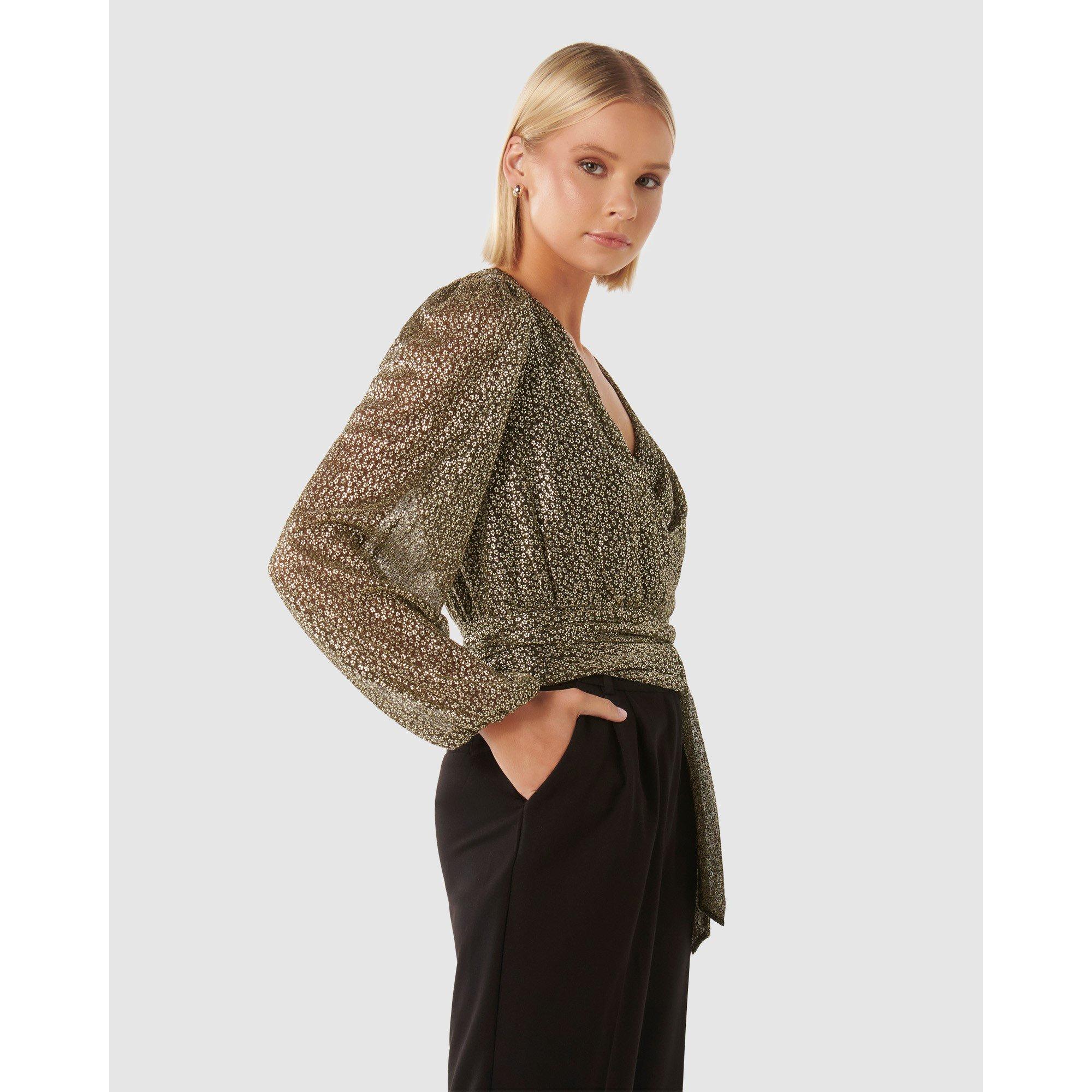 Black/Gold - Forever New - Swathi Tie Wrap Blouse - 4