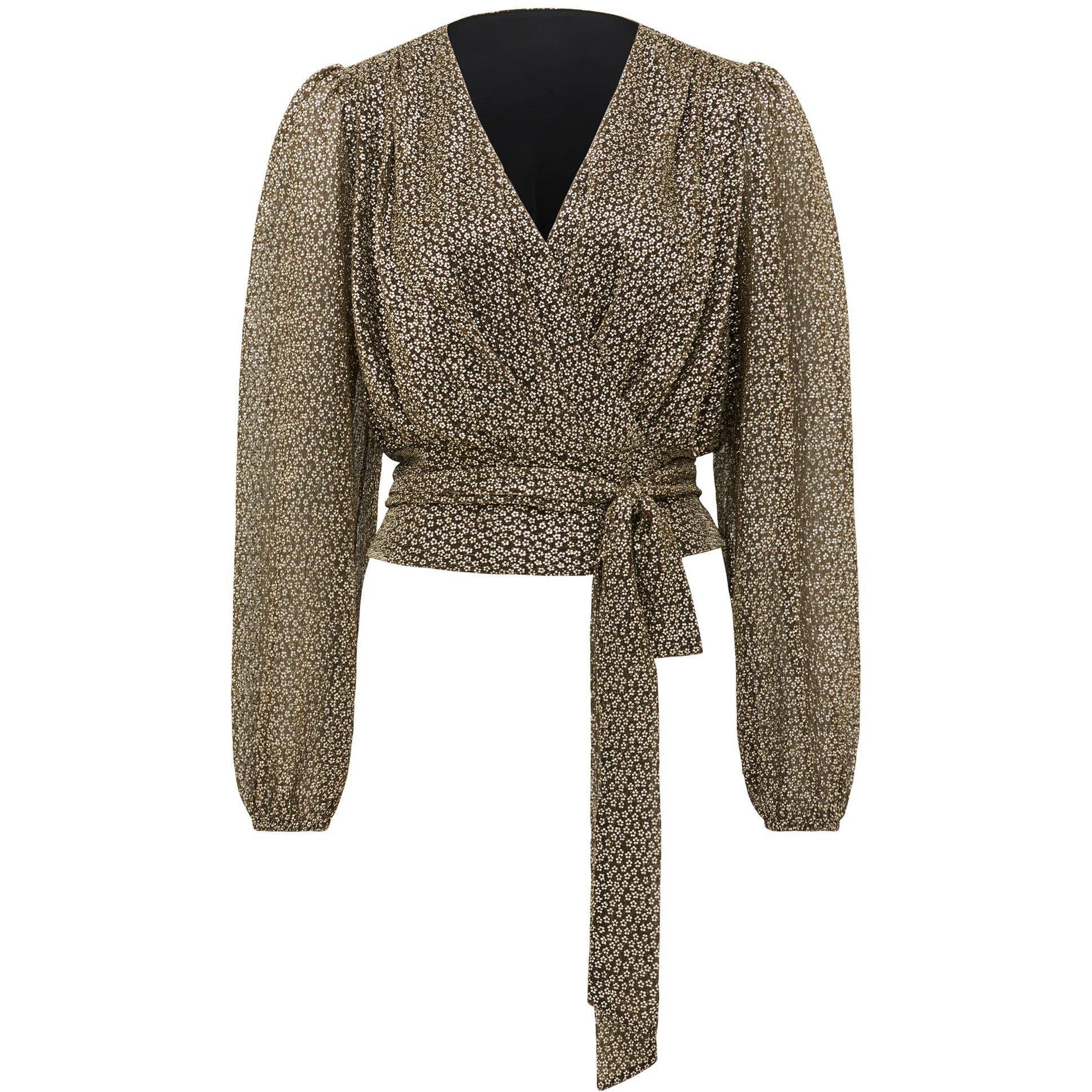 Black/Gold - Forever New - Swathi Tie Wrap Blouse - 6