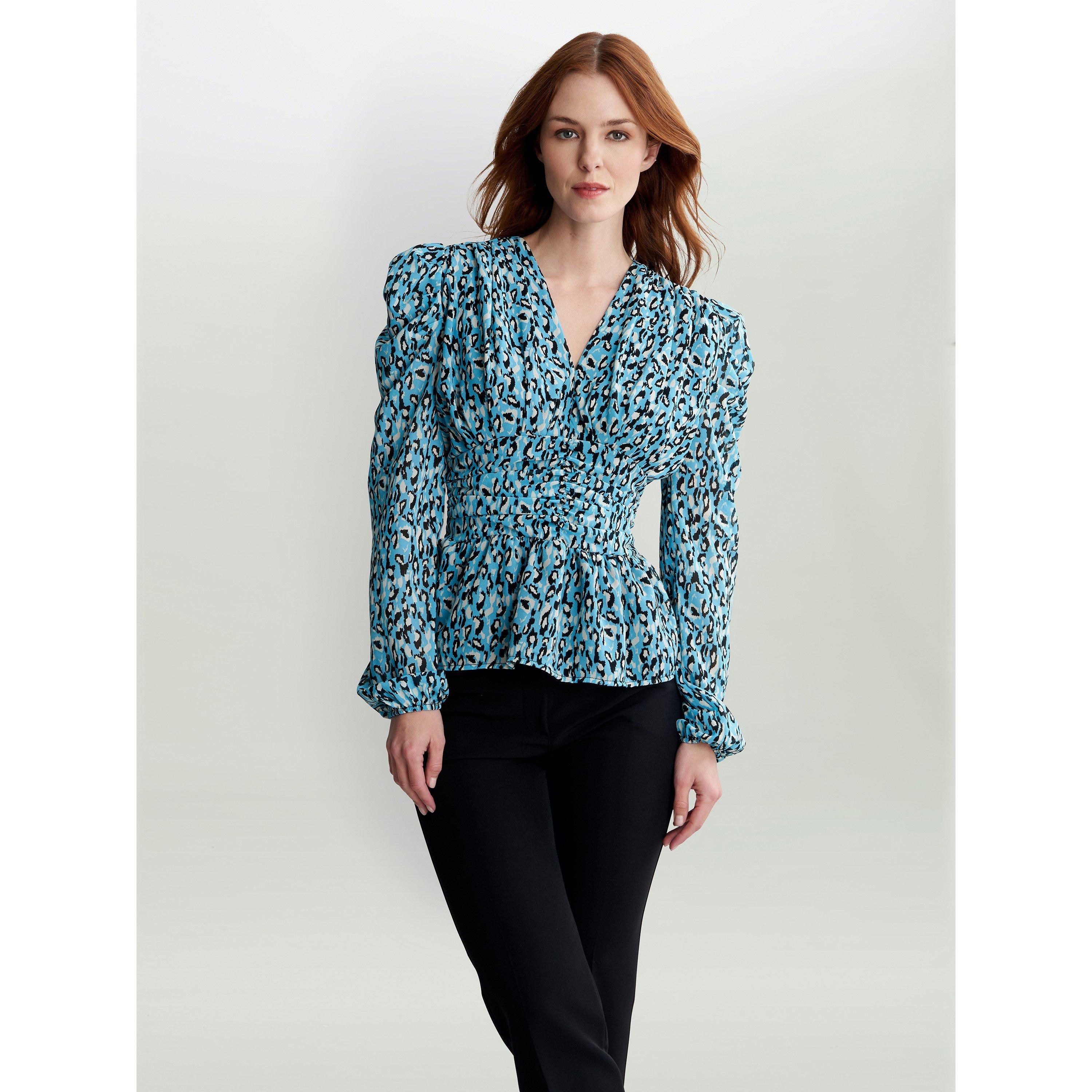 Turquoise - Gina Bacconi - PNINA BLOUSE WITH ROUCHED WAISTBAND - 1