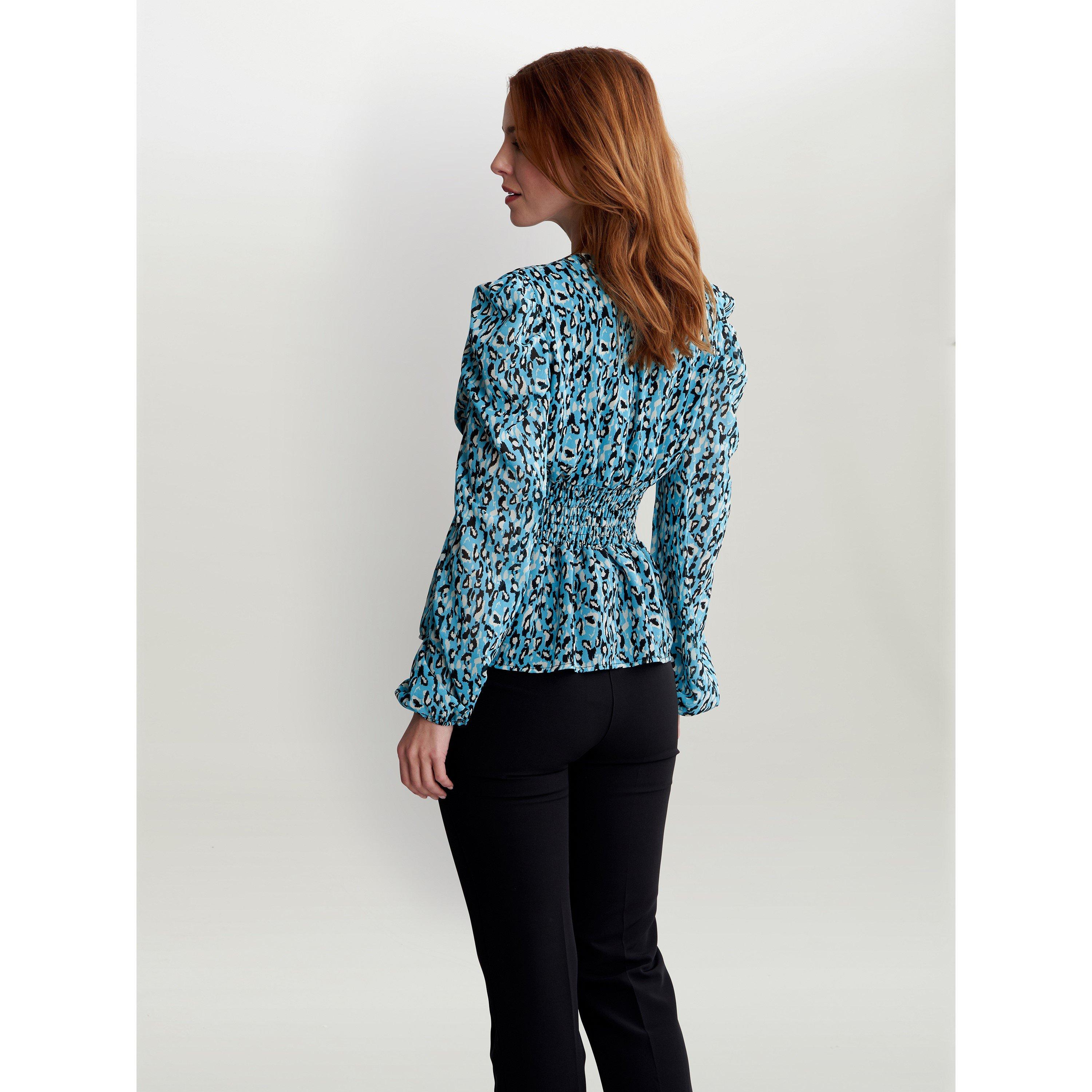 Turquoise - Gina Bacconi - PNINA BLOUSE WITH ROUCHED WAISTBAND - 2