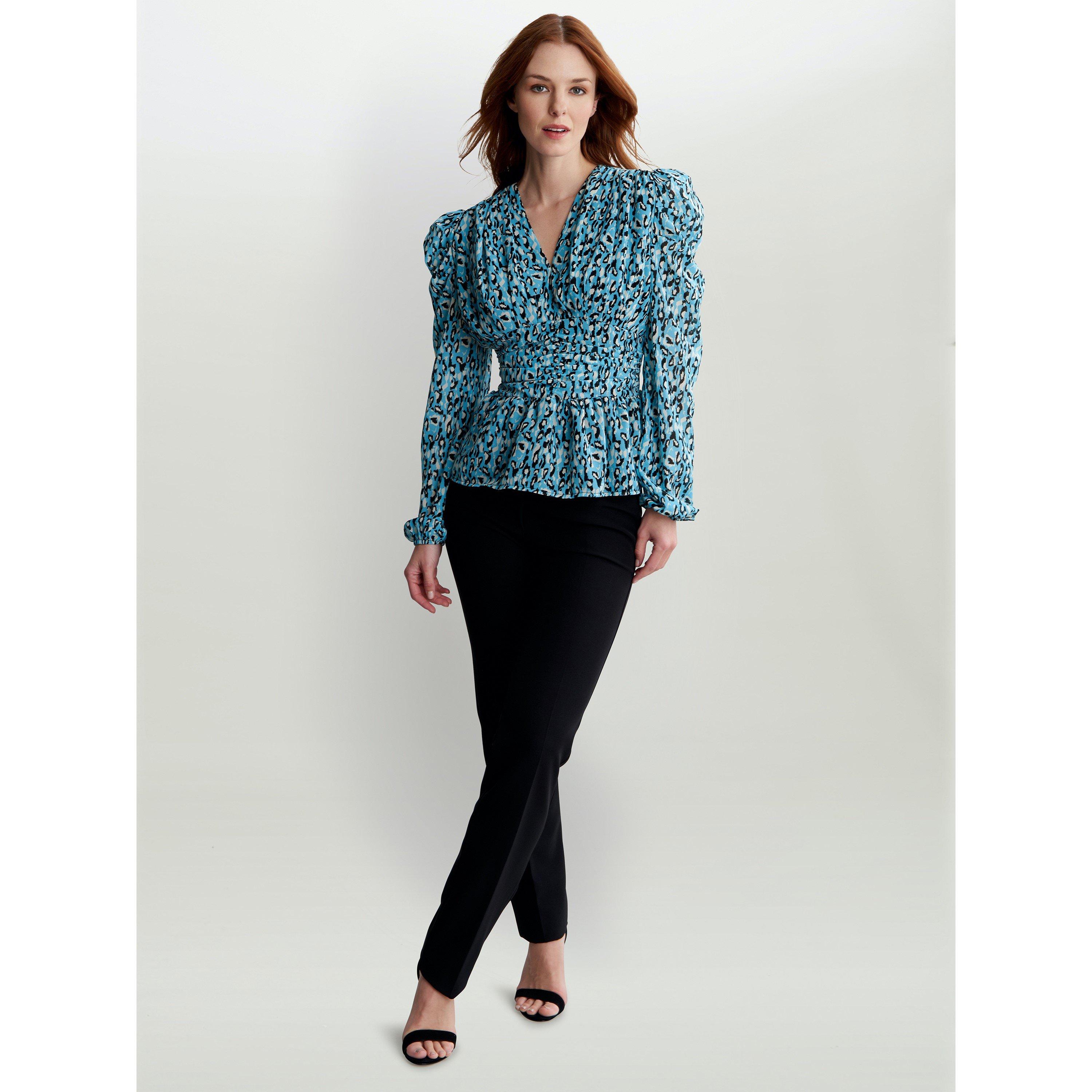 Turquoise - Gina Bacconi - PNINA BLOUSE WITH ROUCHED WAISTBAND - 3