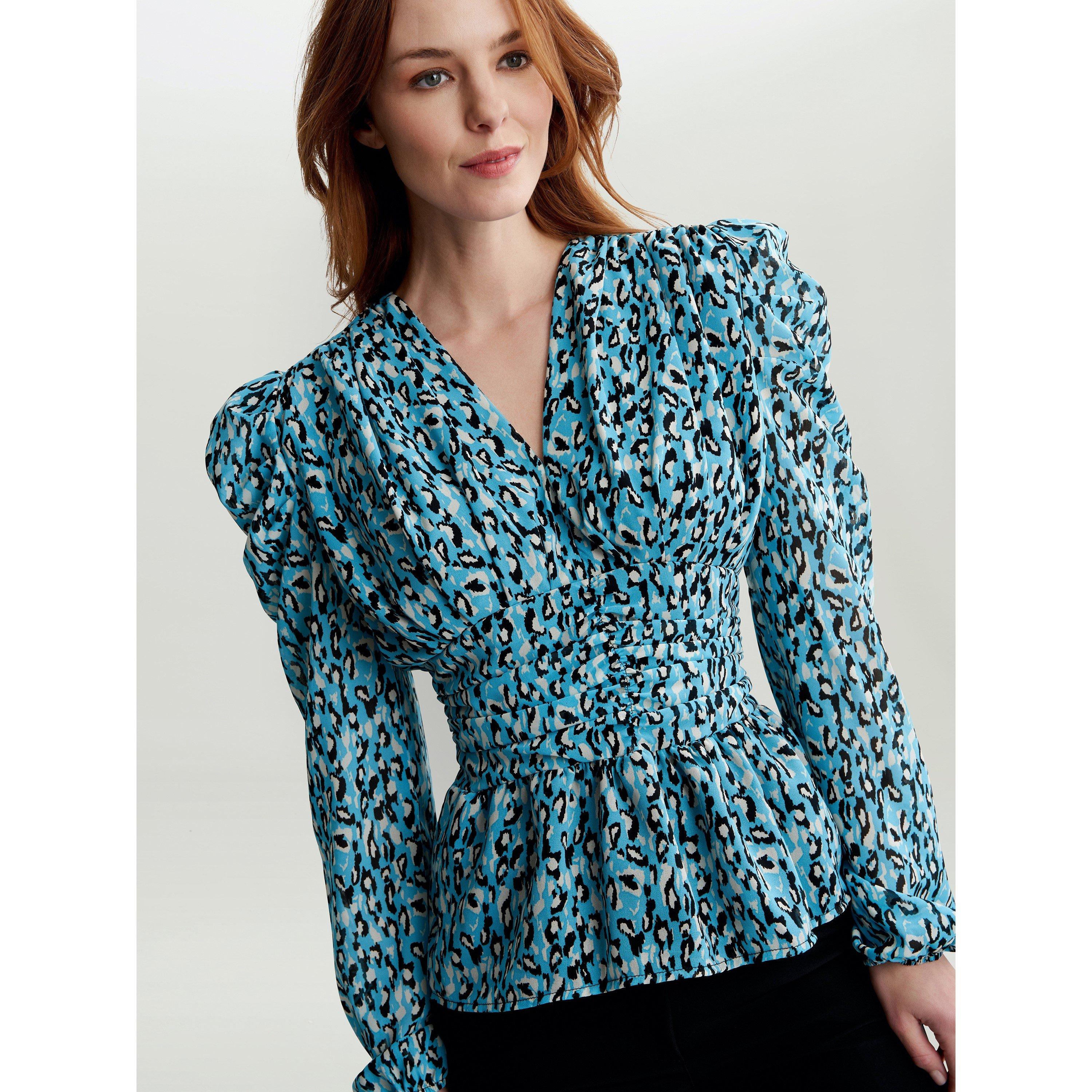 Turquoise - Gina Bacconi - PNINA BLOUSE WITH ROUCHED WAISTBAND - 5