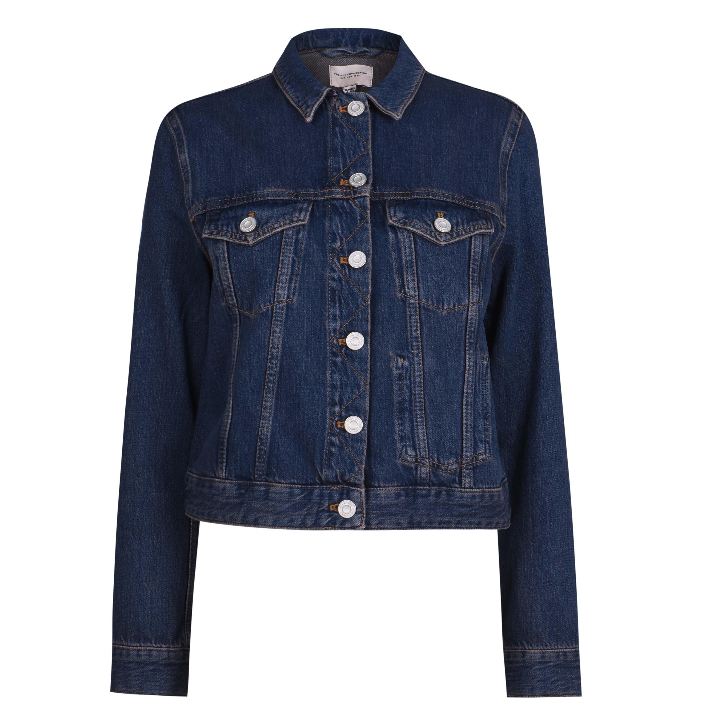 Washed Vintage - French Connection - Women's Macee Micro Western Cotton Long Sleeve Cropped Denim Jacket - 1