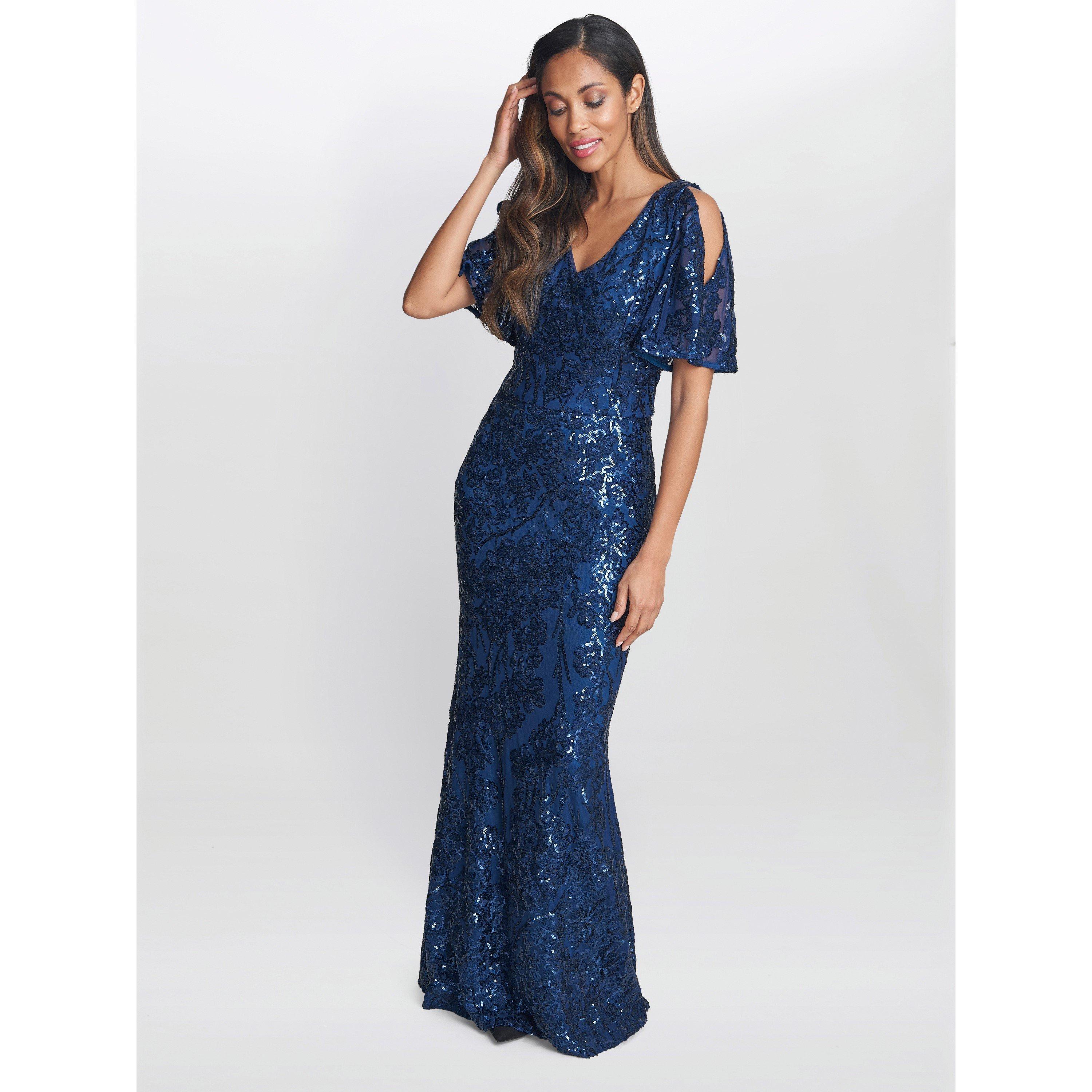 Navy - Gina Bacconi - Jeselle Long A-Line Sequin Dress - 3