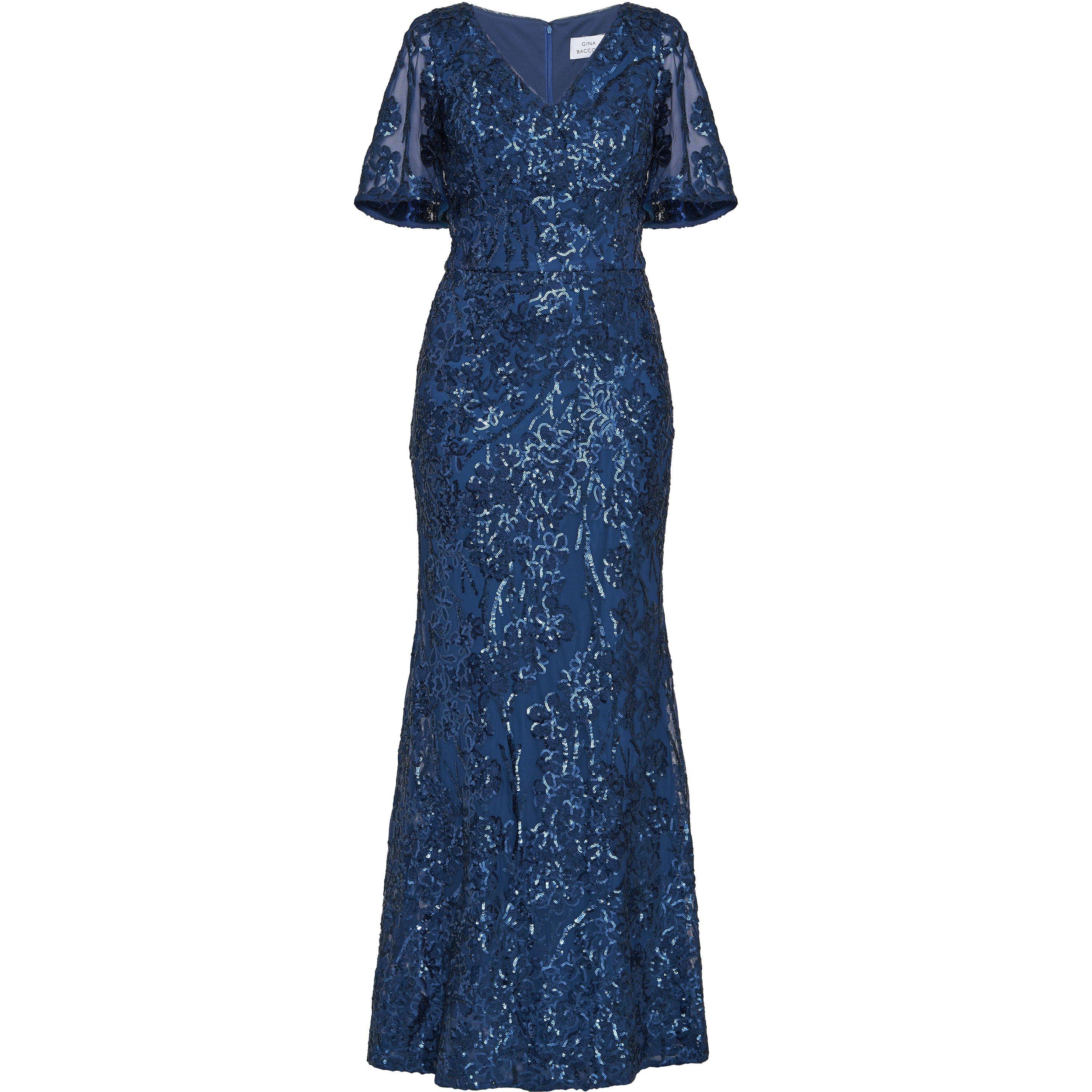 Navy - Gina Bacconi - Jeselle Long A-Line Sequin Dress - 4