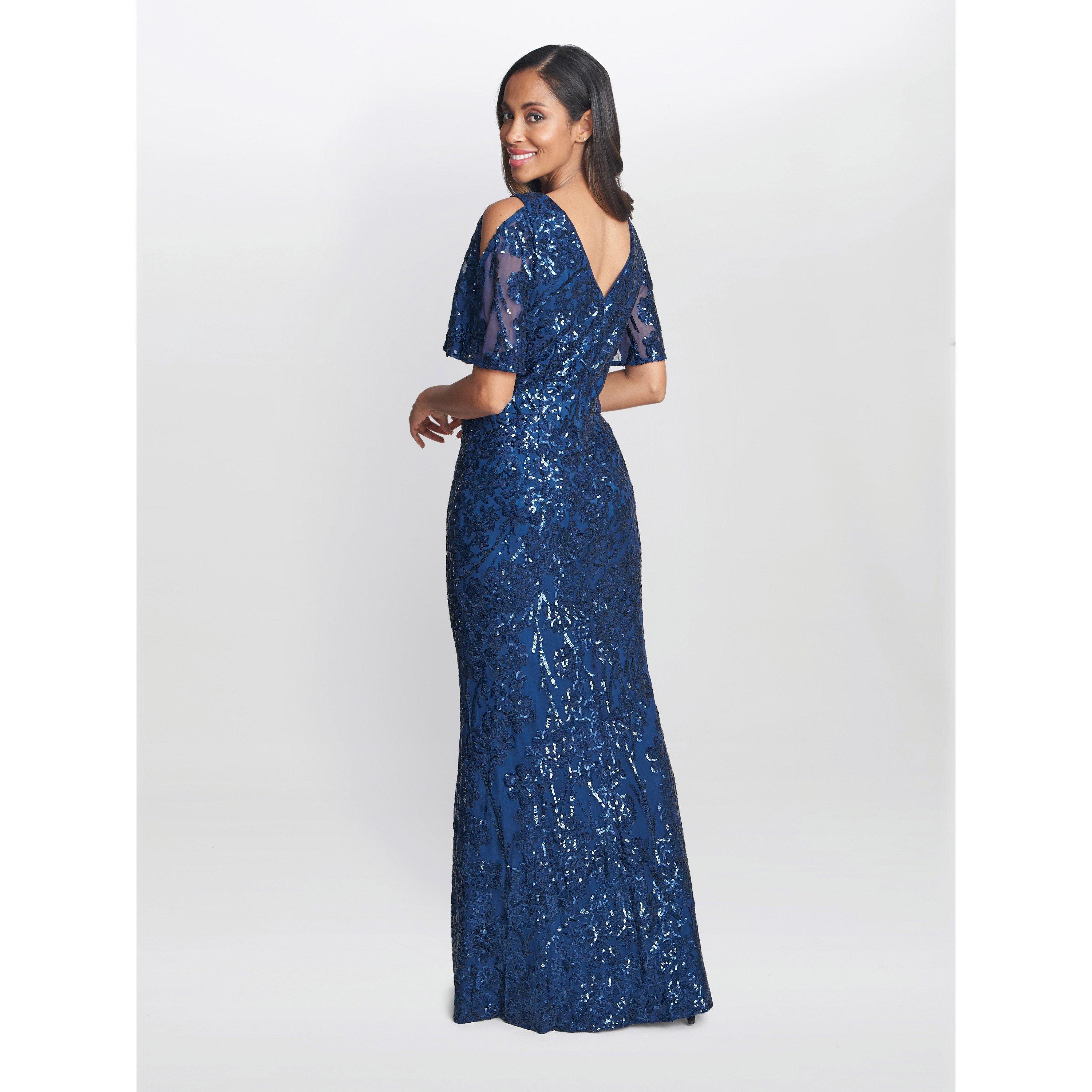 Navy - Gina Bacconi - Jeselle Long A-Line Sequin Dress - 6