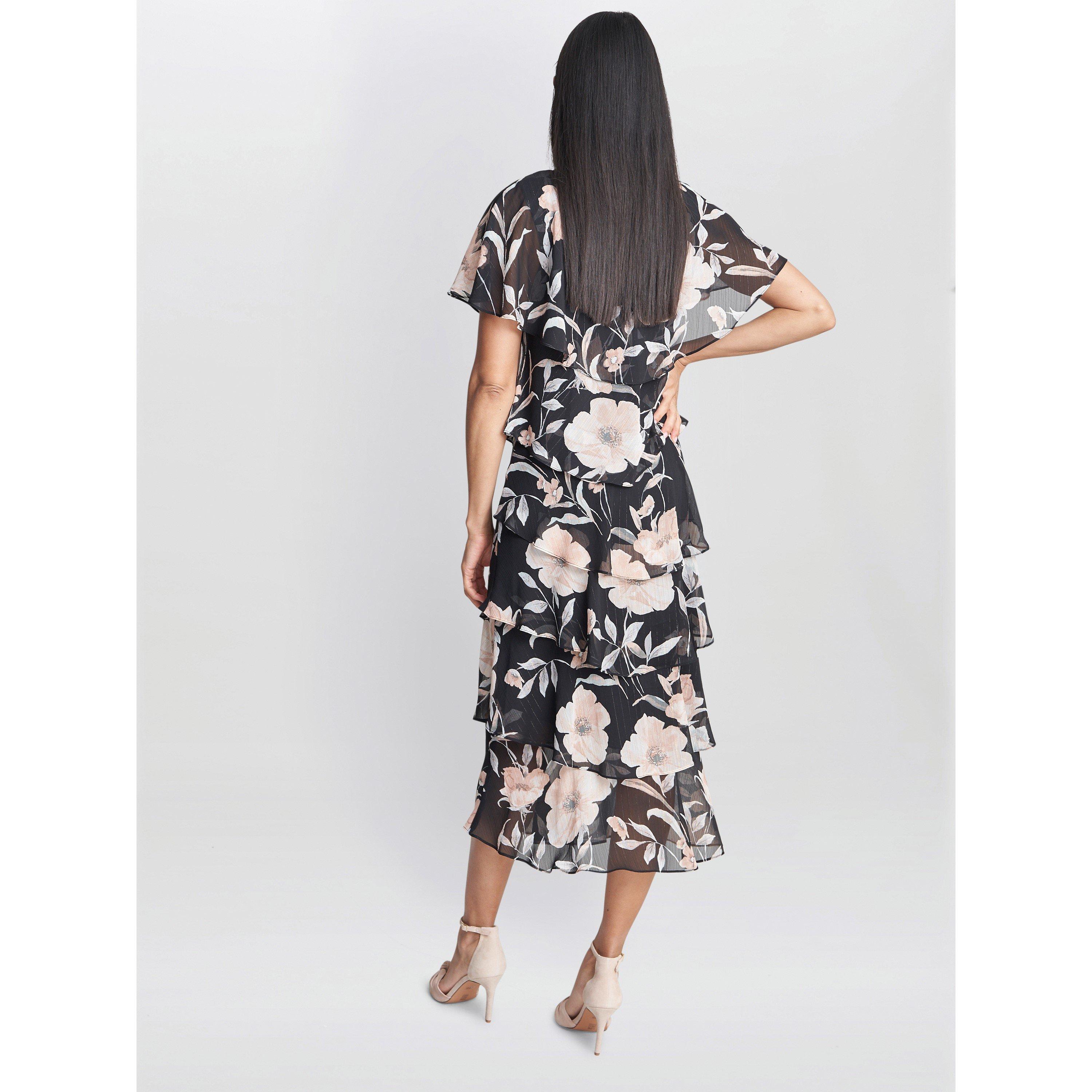 Black / Multi - Gina Bacconi - Frances Printed Midi Tiered Dress - 2