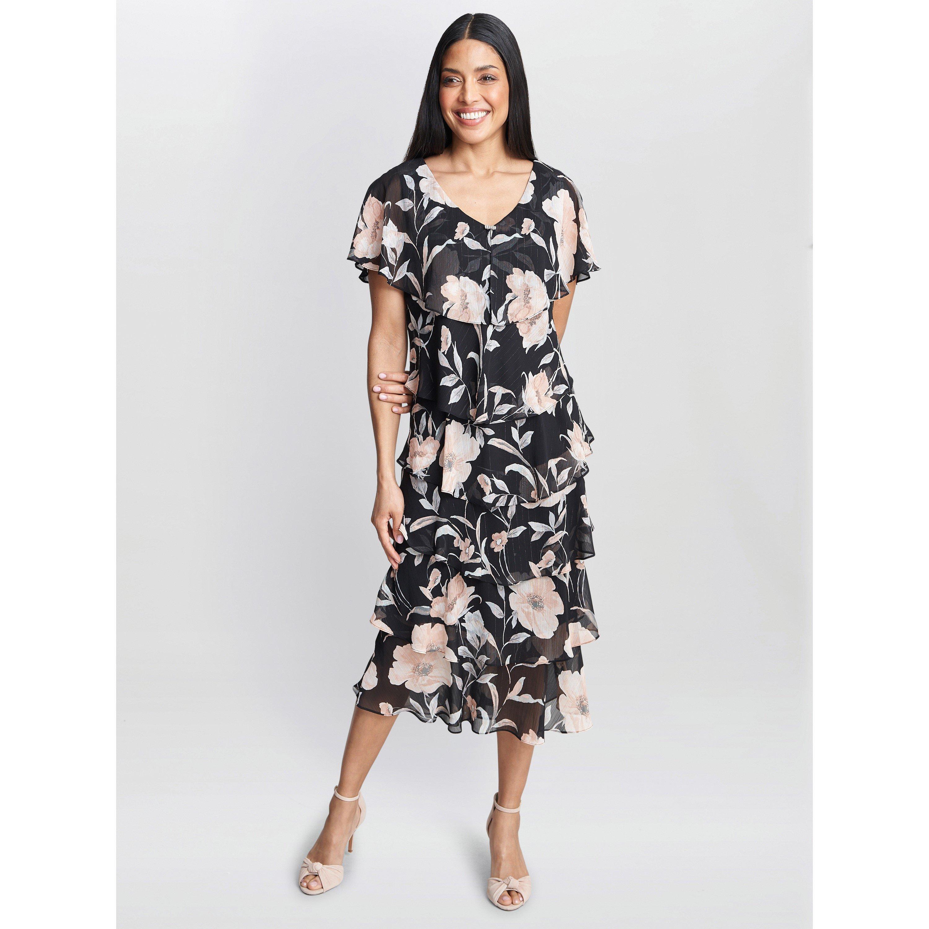 Black / Multi - Gina Bacconi - Frances Printed Midi Tiered Dress - 3