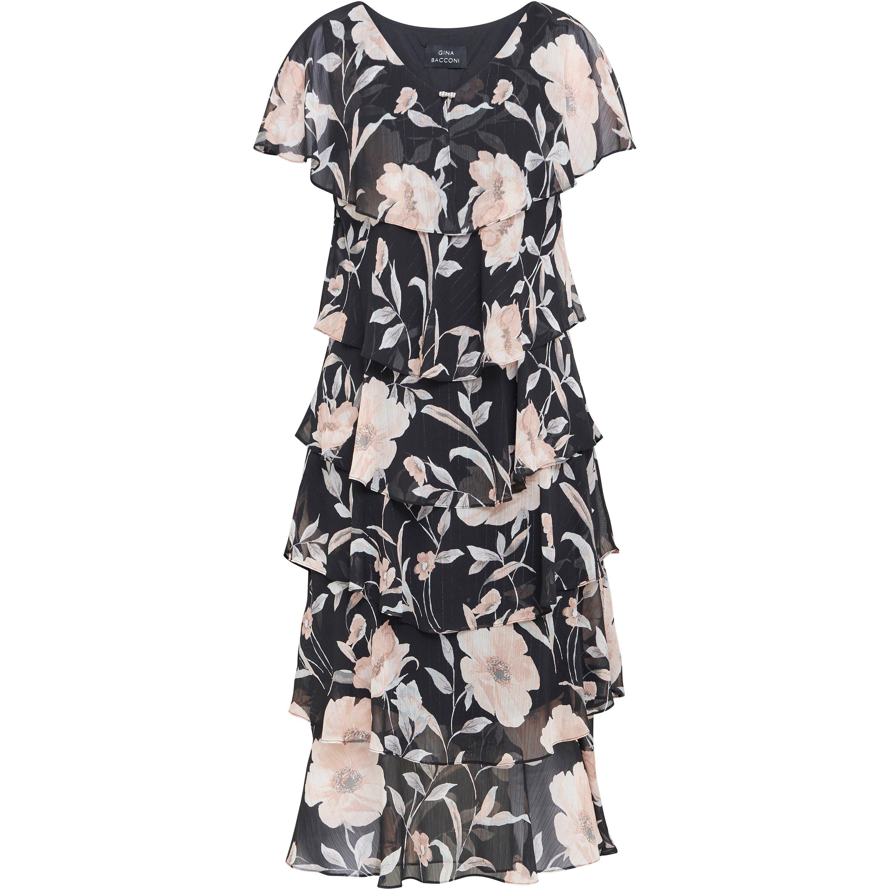 Black / Multi - Gina Bacconi - Frances Printed Midi Tiered Dress - 4