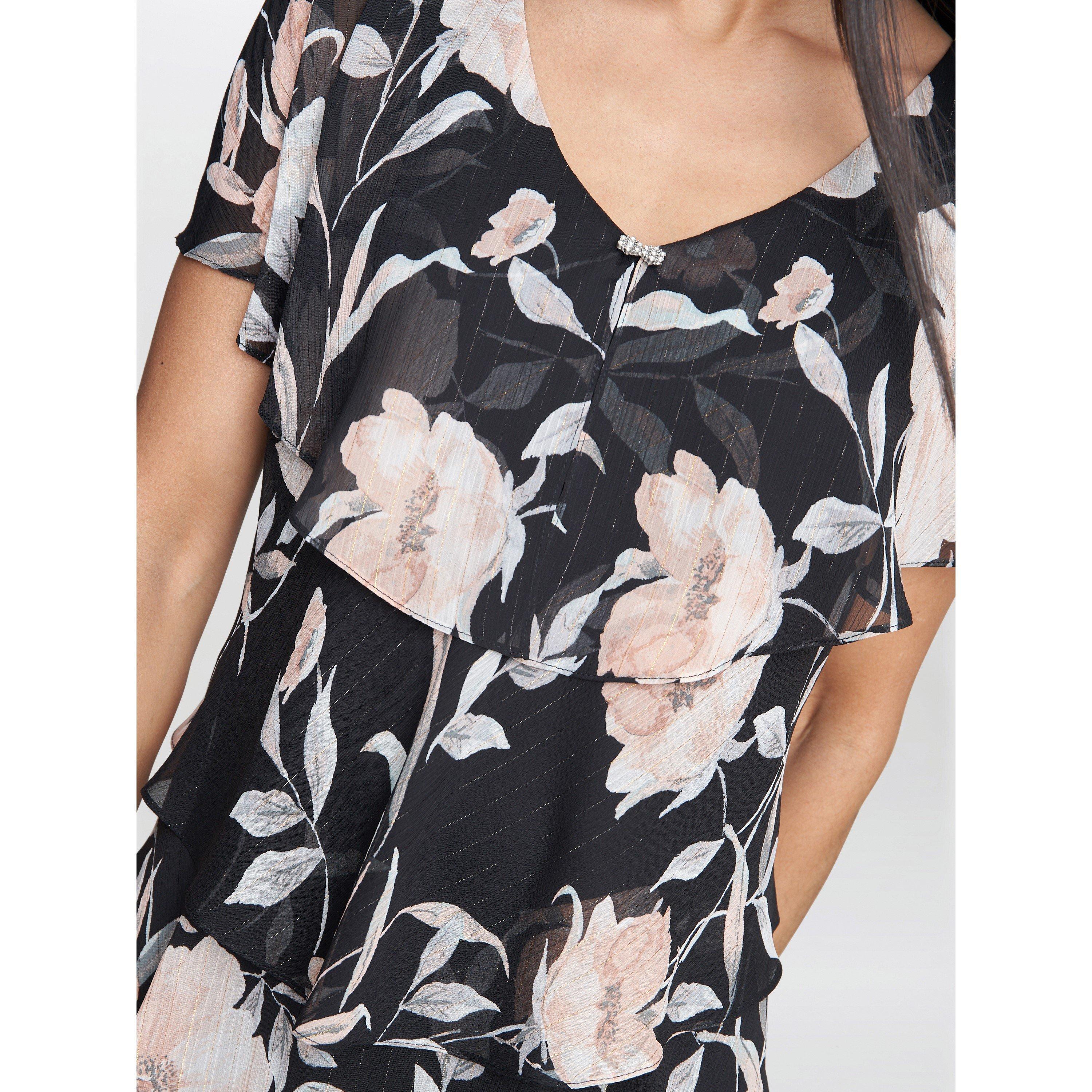 Black / Multi - Gina Bacconi - Frances Printed Midi Tiered Dress - 5