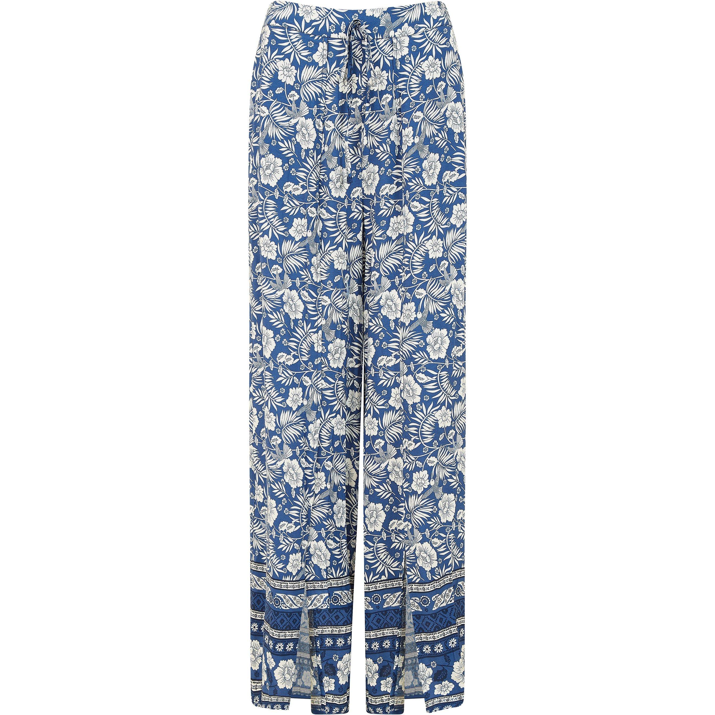 Blue - Yumi - Blue Floral Border Relaxed Fit Trousers - 4