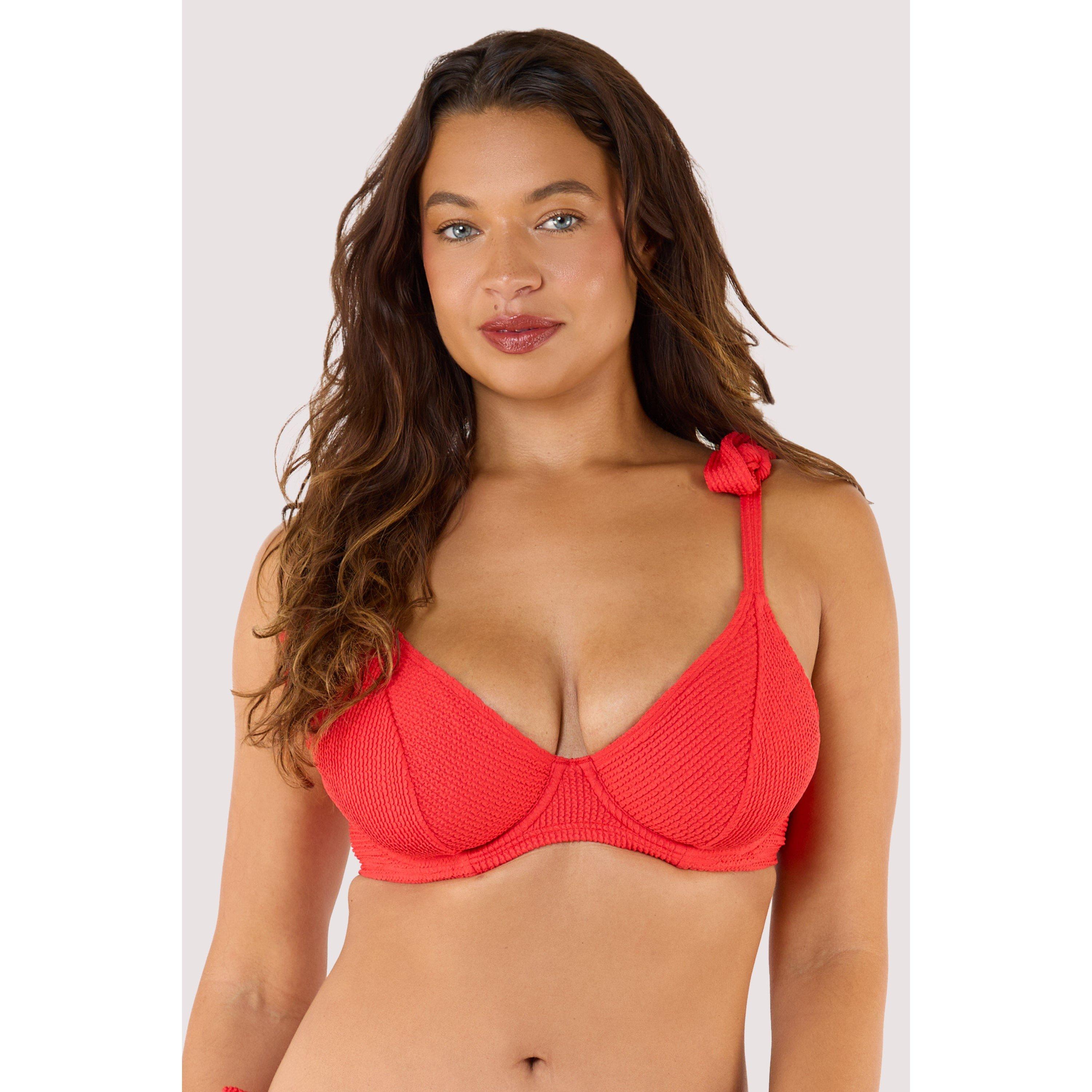 Red - Peek and Beau - Hattie Red Crinkle Underwired Bikini Top - 1