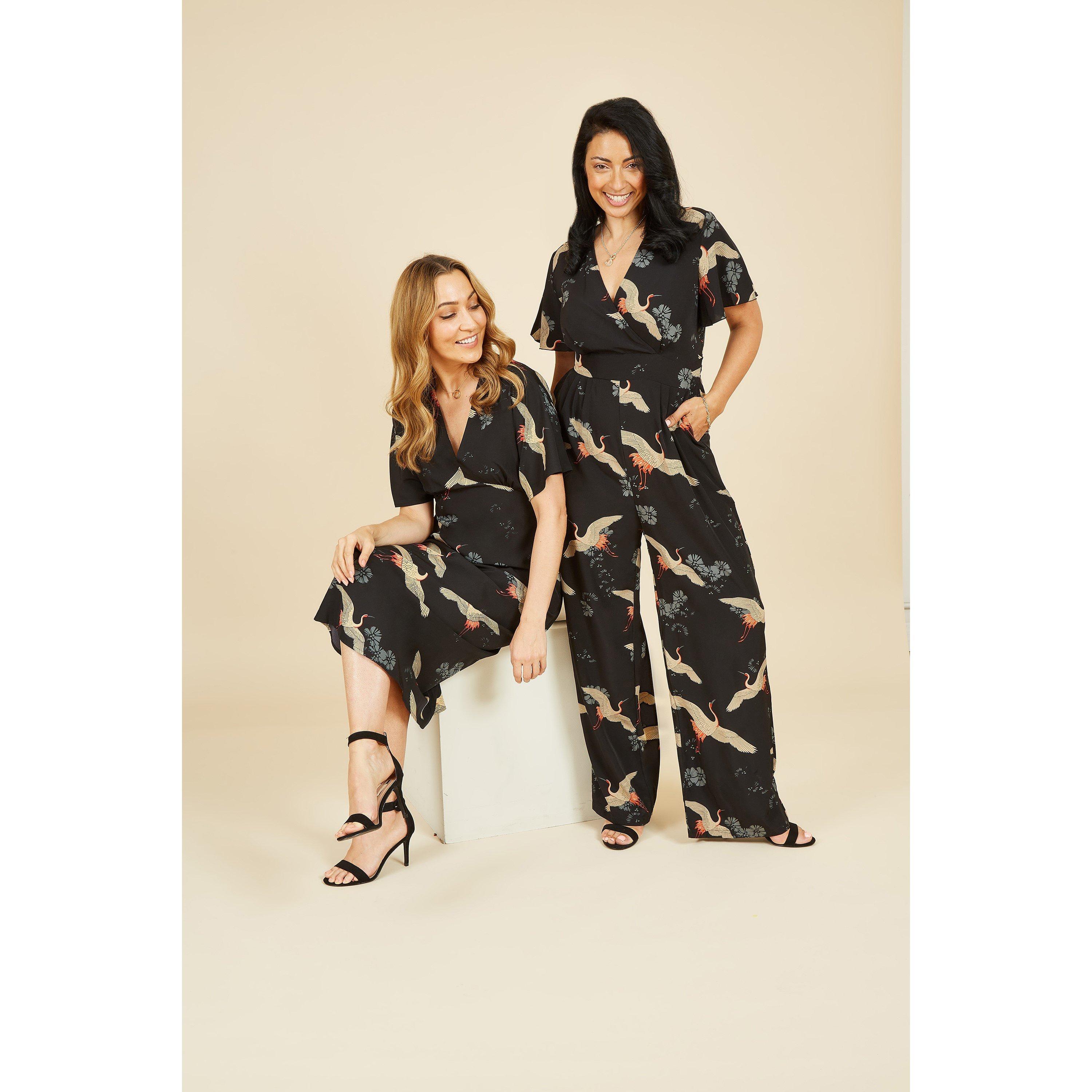 Black - Yumi - Black Crane Print Jumpsuit - 2
