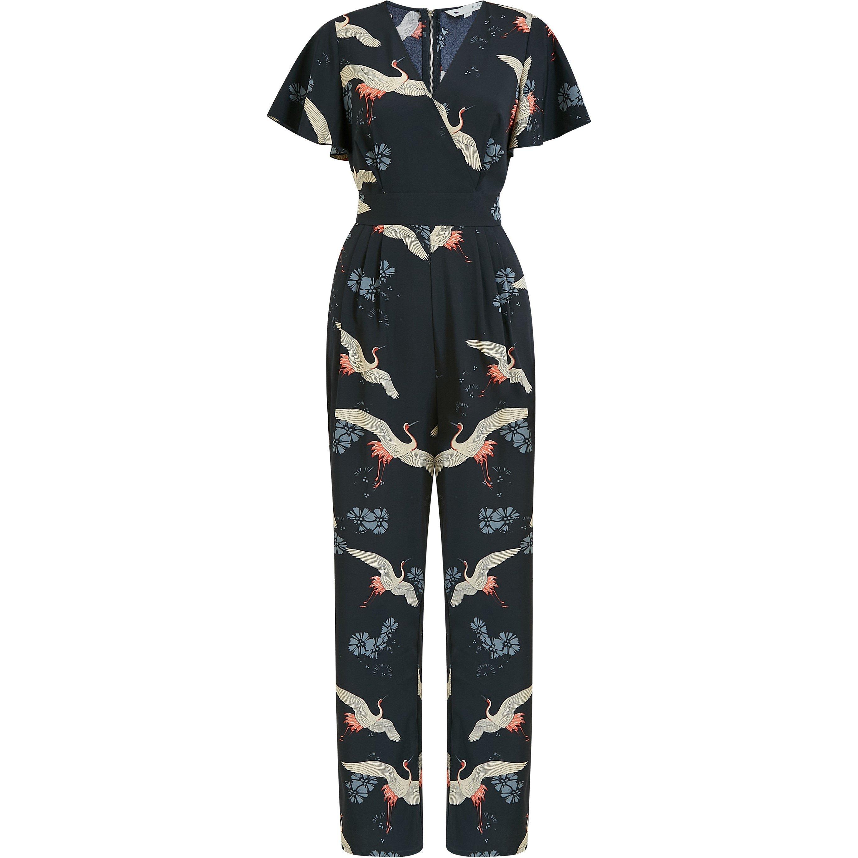 Black - Yumi - Black Crane Print Jumpsuit - 5