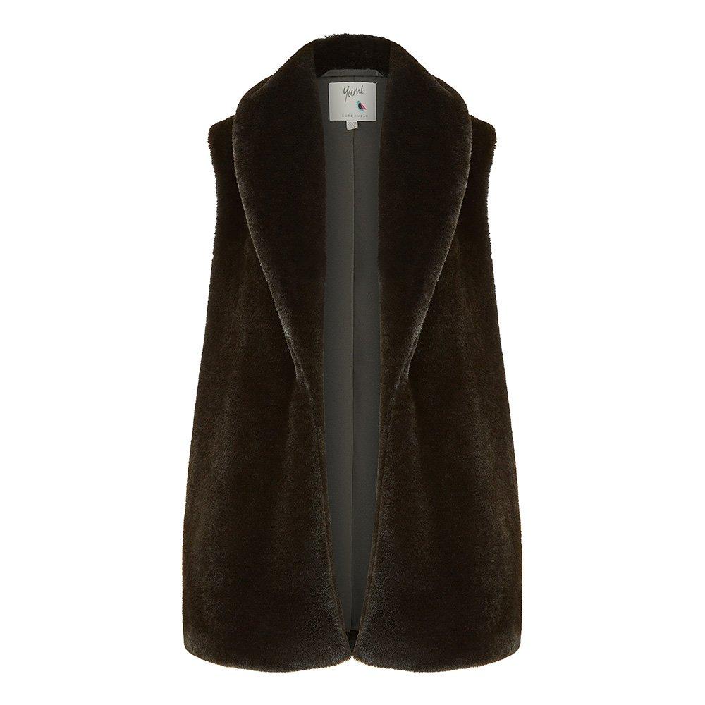 Black - Yumi - Women's Black Faux Fur Long Gilet - 5