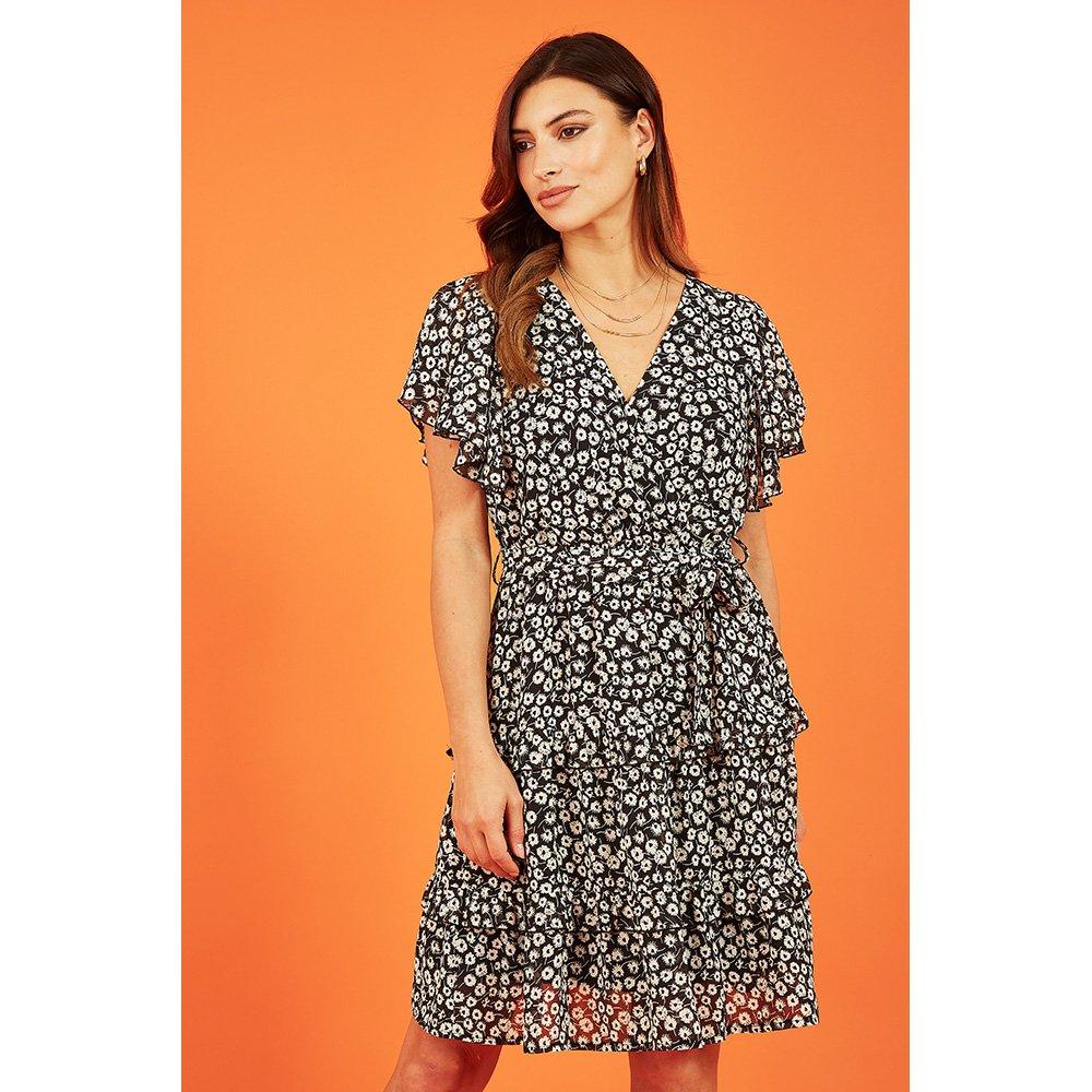 Mela London Women's Floral Wrap Skater Dress Black - 12