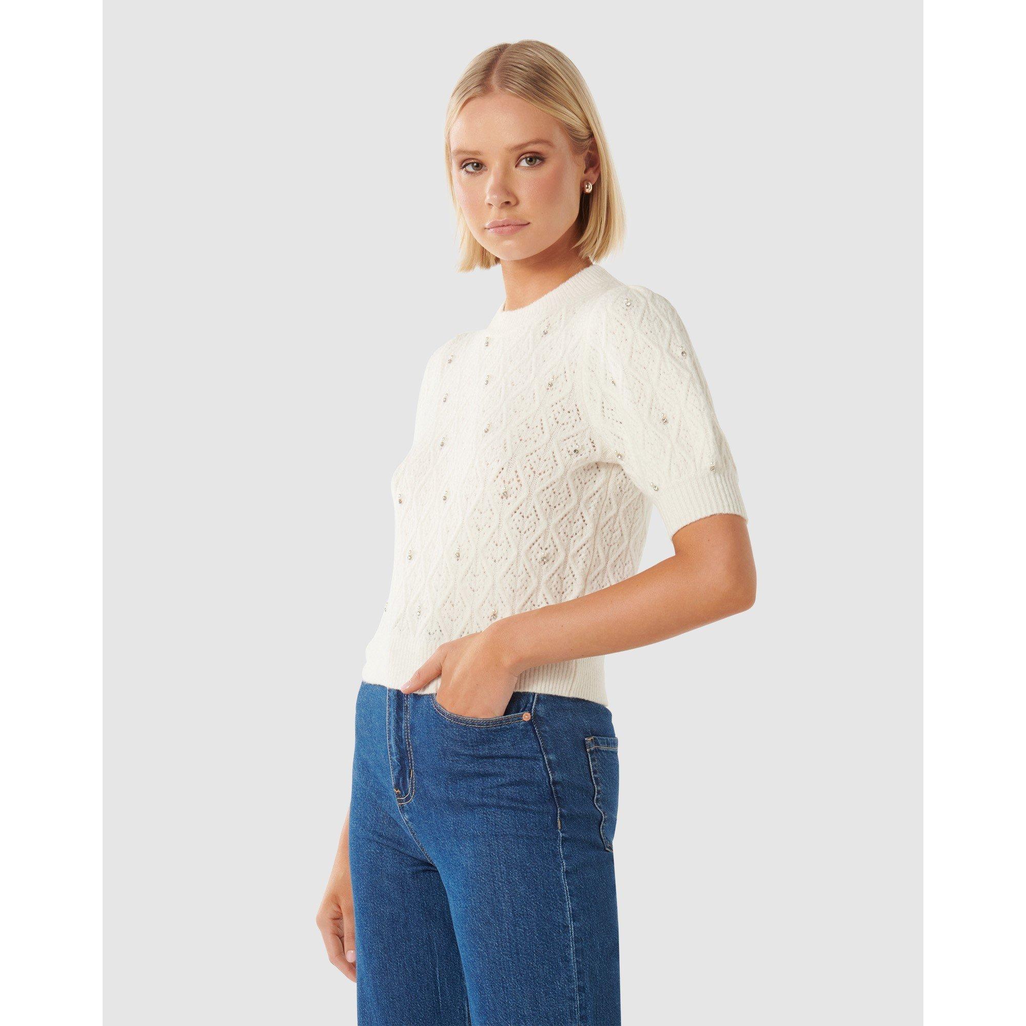 Porcelain - Forever New - Sierra Embellished Sleeve Knit Tee - 4