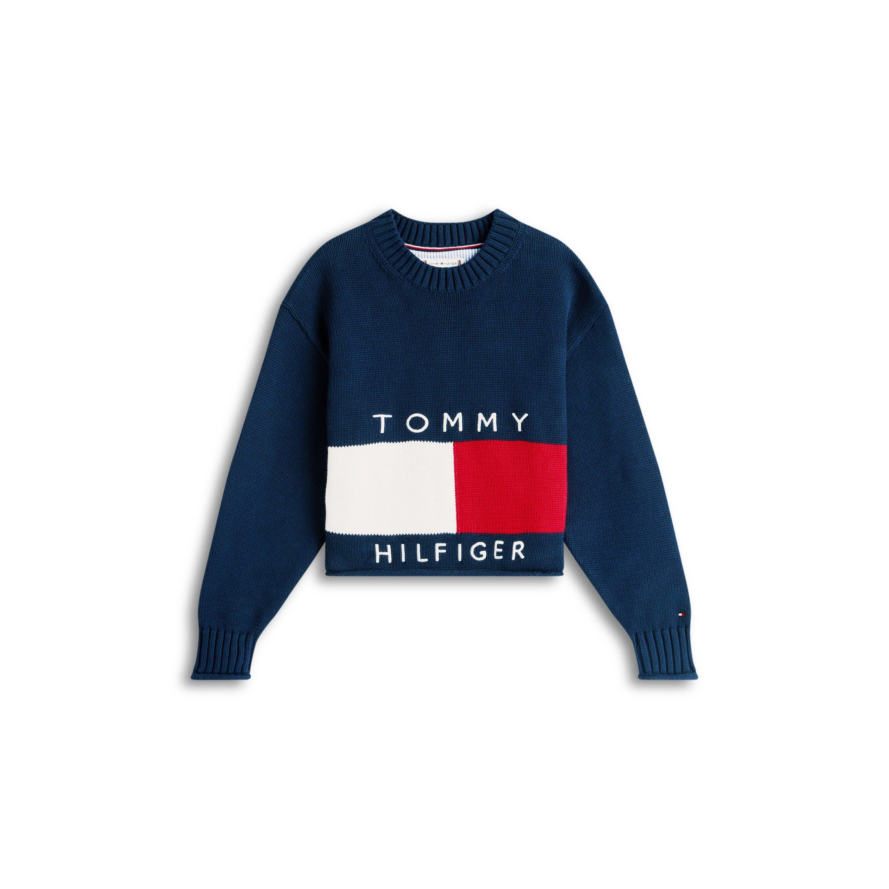 Tommy Hilfiger Kids' Heritage Knitted Crew Neck Jumper - Night Navy C1G - Size 14Y
