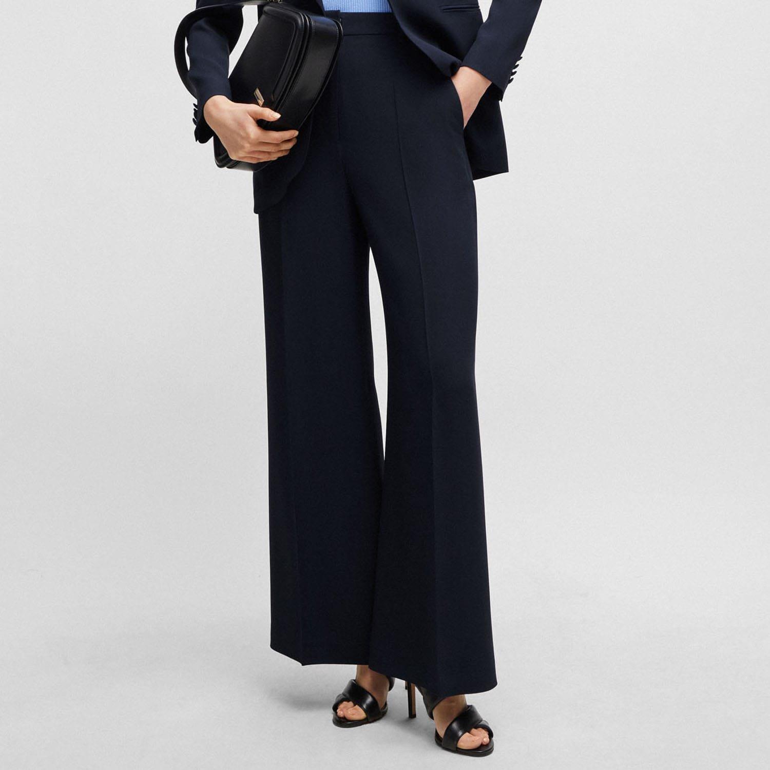 Boss Women's Tikela High-Waisted Relaxed-Fit Trousers - Dark Blue - 8