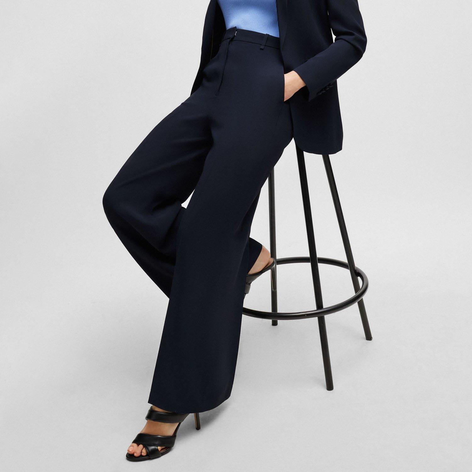 Dark Blue - Boss - Tikela High-Waisted Relaxed-Fit Trousers - 3