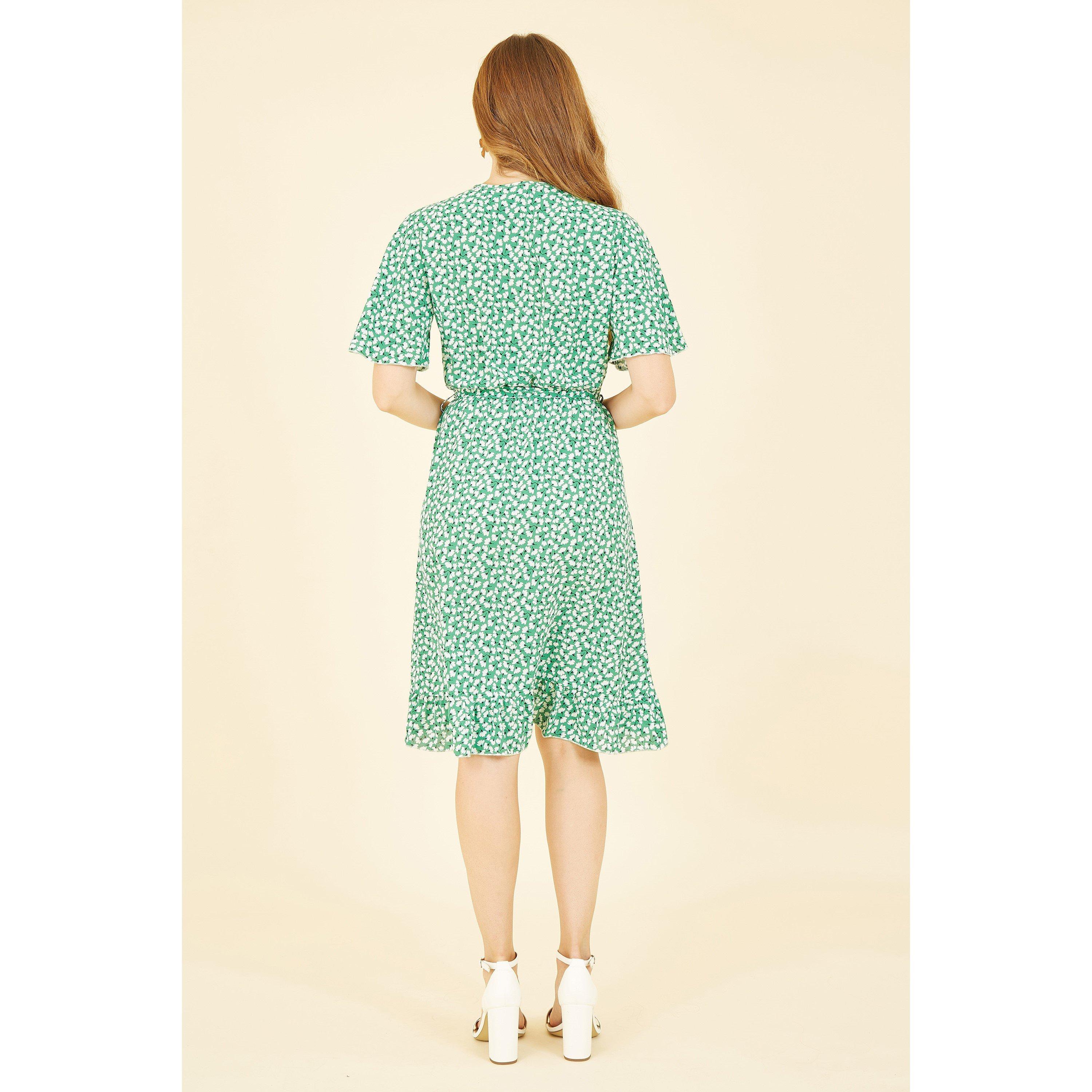 Green - Mela London - Green Ditsy Floral Frill Wrap Dress - 3
