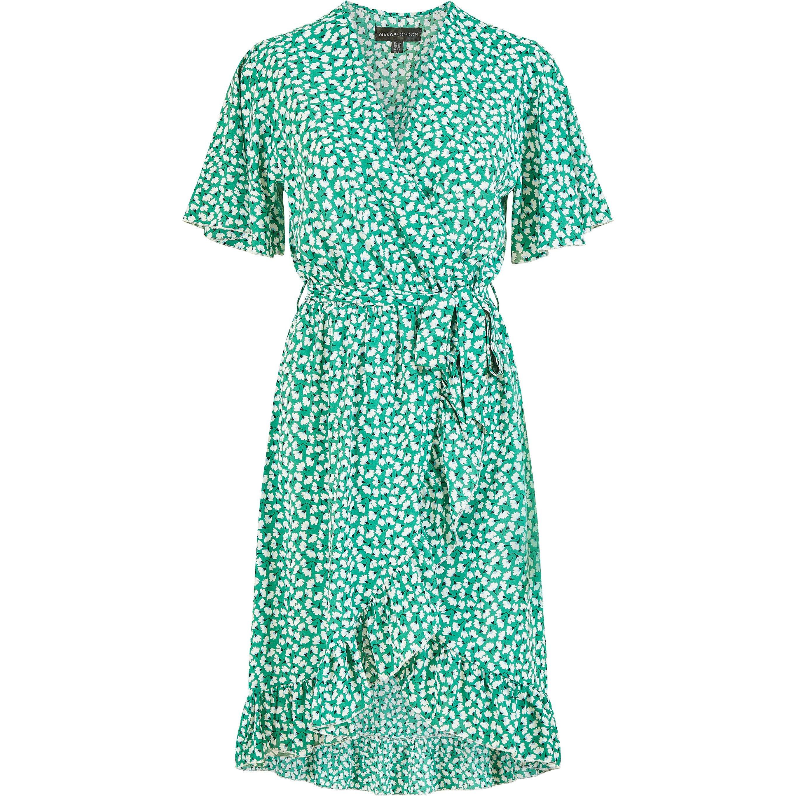Green - Mela London - Green Ditsy Floral Frill Wrap Dress - 4