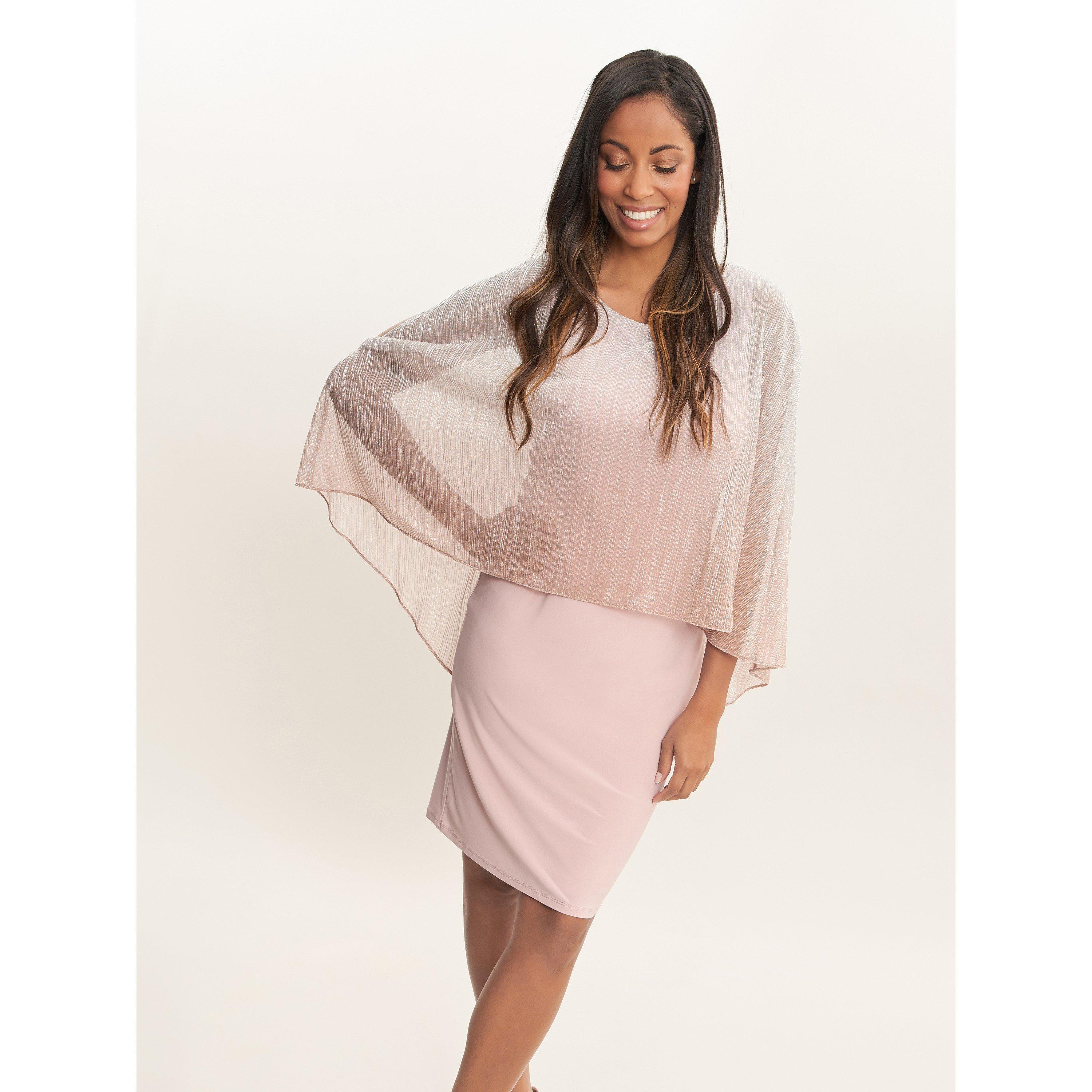 Rose Pink - Gina Bacconi - Shyla Foil Cape Chiffon Cocktail Dress - 1