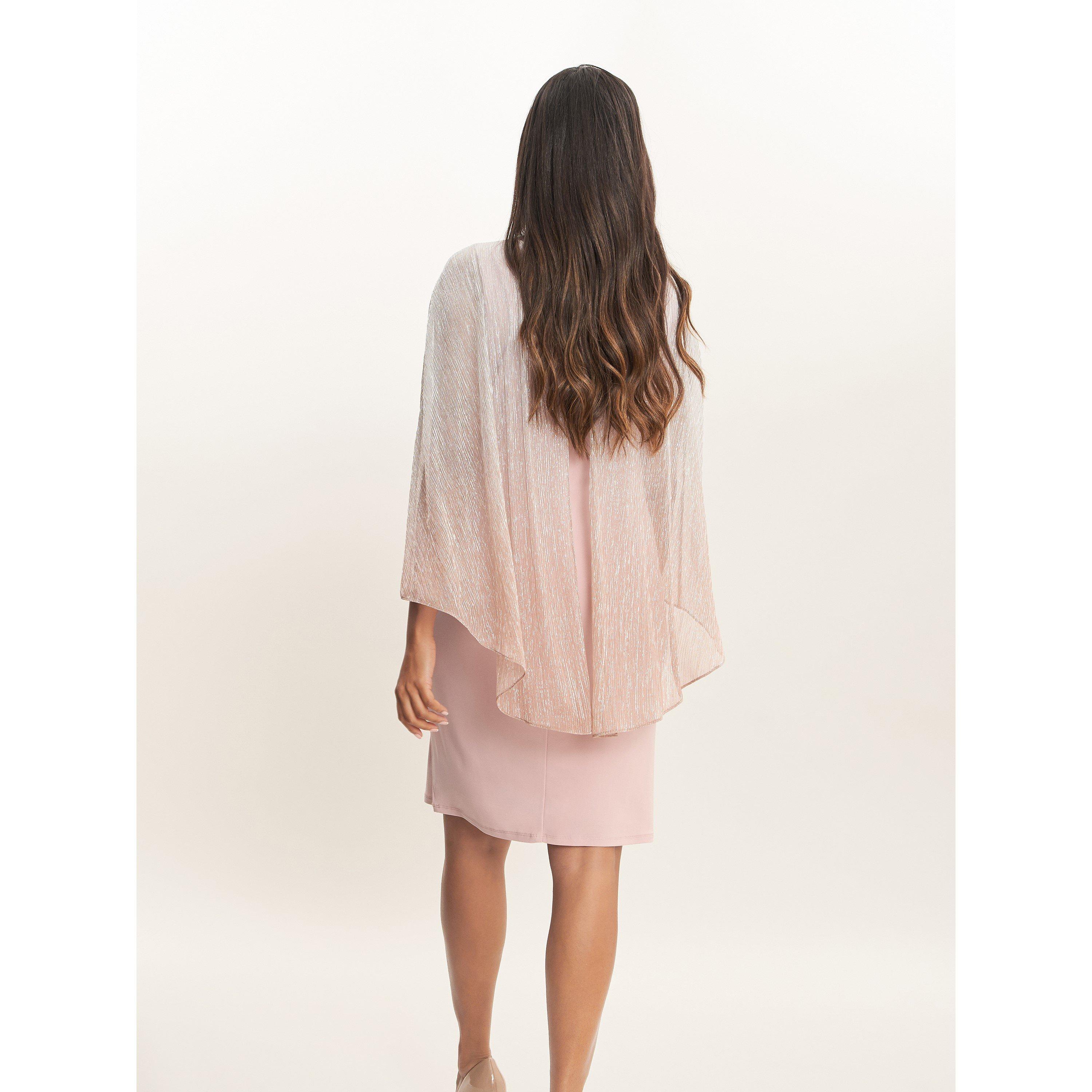 Rose Pink - Gina Bacconi - Shyla Foil Cape Chiffon Cocktail Dress - 2