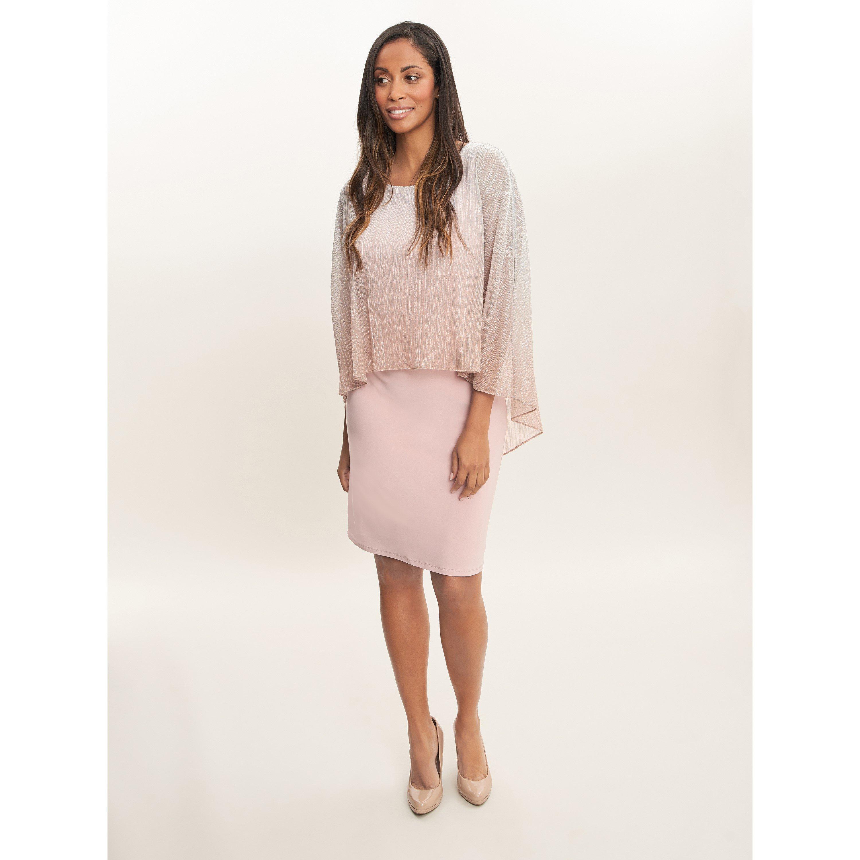 Rose Pink - Gina Bacconi - Shyla Foil Cape Chiffon Cocktail Dress - 3
